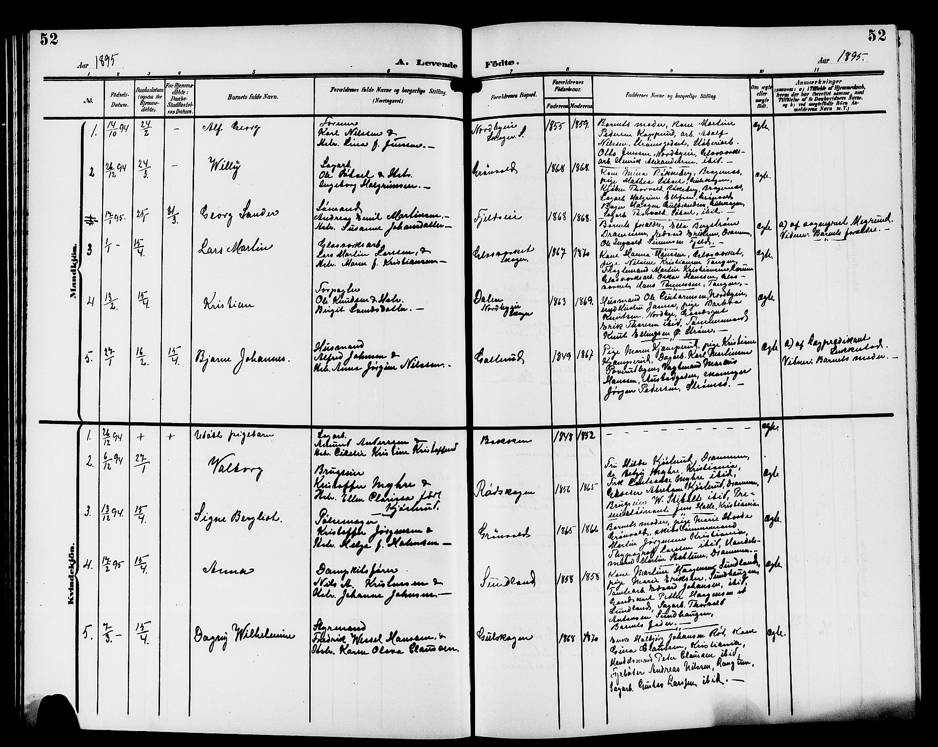 Strømsgodset kirkebøker, AV/SAKO-A-324/G/Ga/L0002: Parish register (copy) no. 2, 1885-1910, p. 52