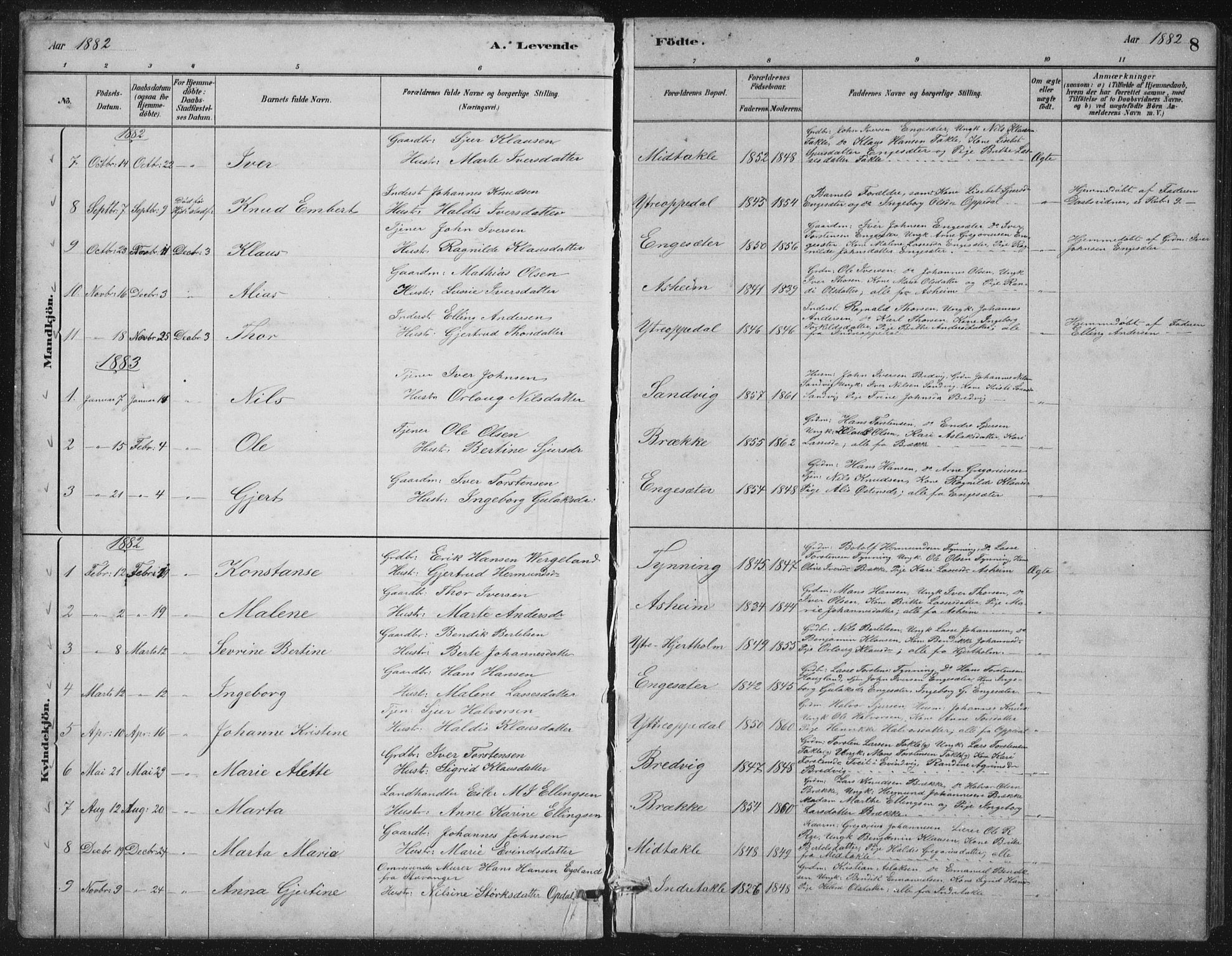 Gulen sokneprestembete, SAB/A-80201/H/Hab/Habc/L0002: Parish register (copy) no. C 2, 1880-1938, p. 8
