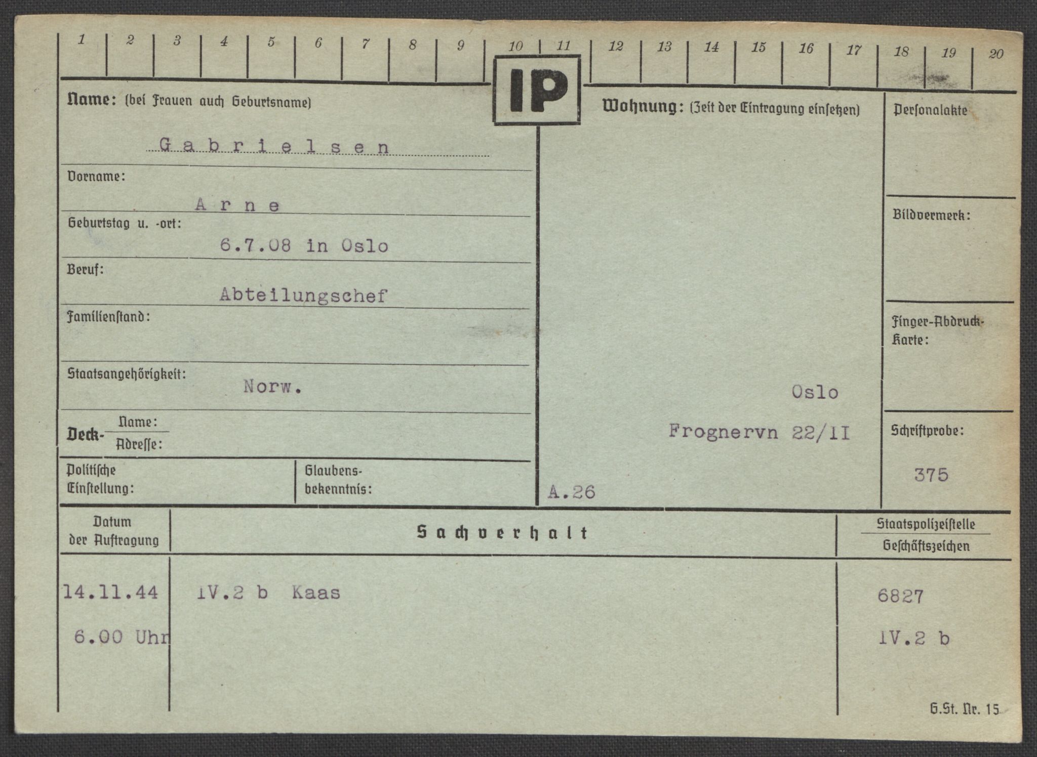Befehlshaber der Sicherheitspolizei und des SD, RA/RAFA-5969/E/Ea/Eaa/L0003: Register over norske fanger i Møllergata 19: Eng-Hag, 1940-1945, p. 701