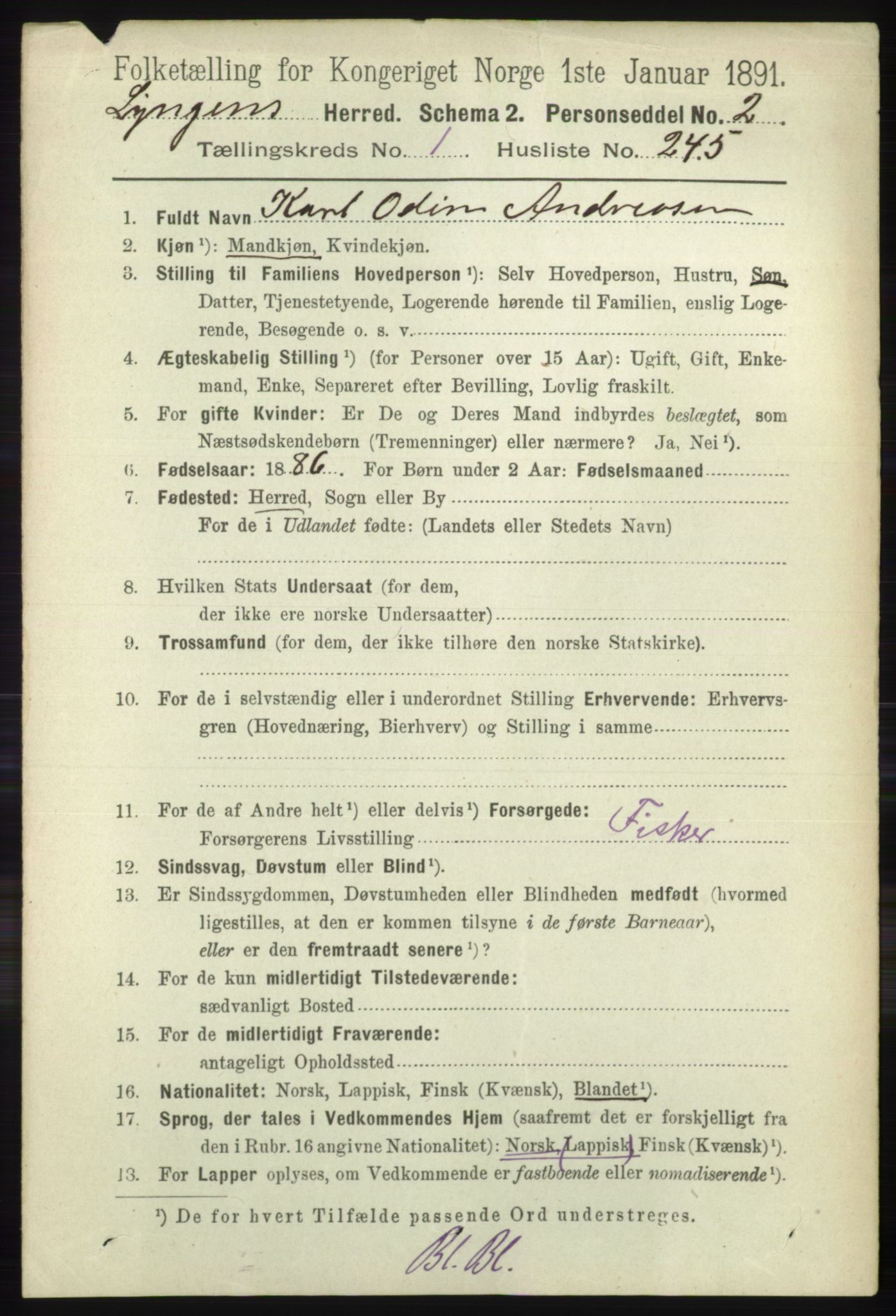 RA, 1891 census for 1938 Lyngen, 1891, p. 1906