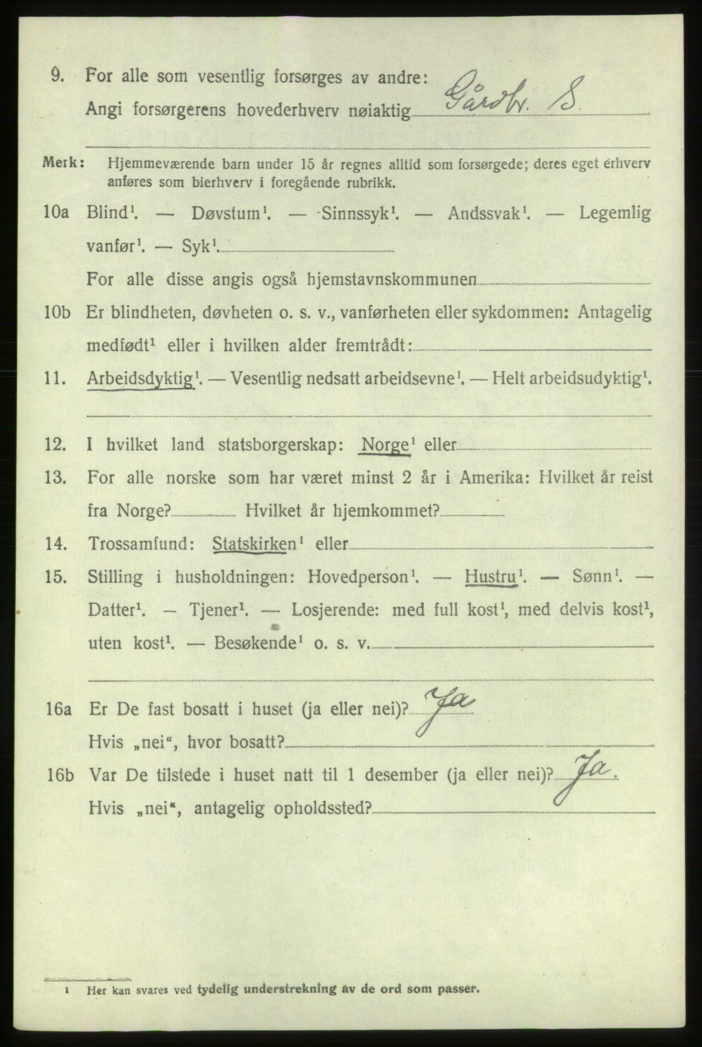 SAB, 1920 census for Bremnes, 1920, p. 2197