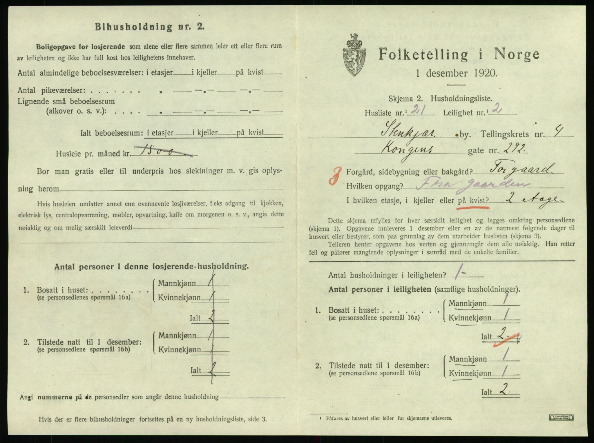 SAT, 1920 census for Steinkjer, 1920, p. 2208