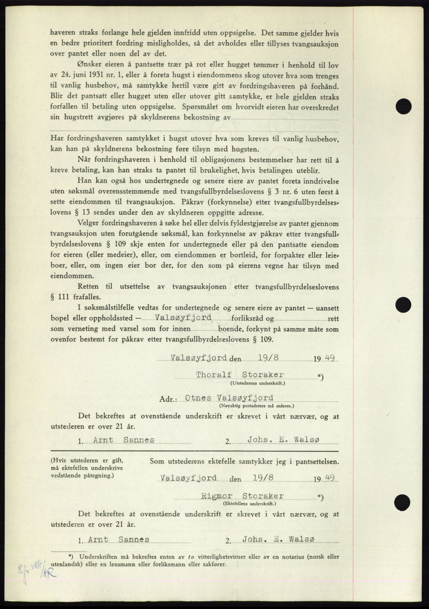 Nordmøre sorenskriveri, AV/SAT-A-4132/1/2/2Ca: Mortgage book no. B102, 1949-1949, Diary no: : 2511/1949