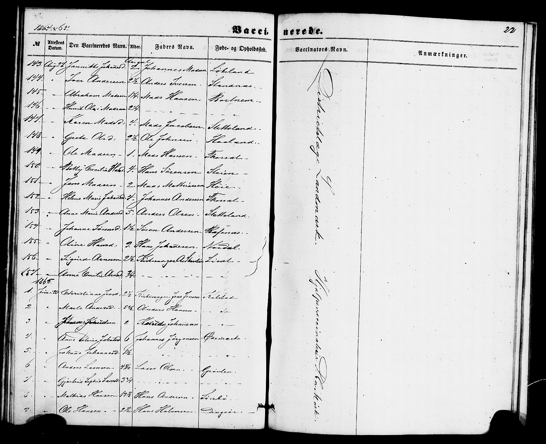 Fjaler sokneprestembete, AV/SAB-A-79801/H/Haa/Haaa/L0011: Parish register (official) no. A 11, 1860-1867, p. 22