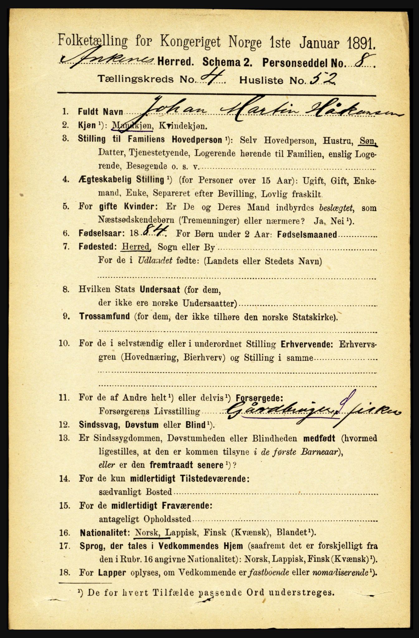 RA, 1891 census for 1855 Ankenes, 1891, p. 2665