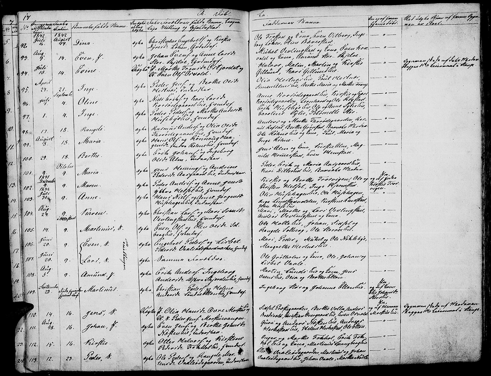 Stange prestekontor, AV/SAH-PREST-002/L/L0003: Parish register (copy) no. 3, 1840-1864, p. 17