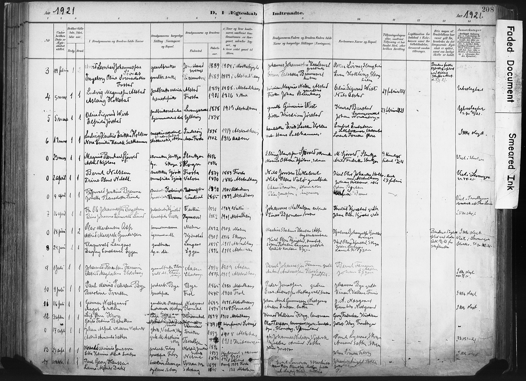Ministerialprotokoller, klokkerbøker og fødselsregistre - Nord-Trøndelag, SAT/A-1458/717/L0162: Parish register (official) no. 717A12, 1898-1923, p. 208