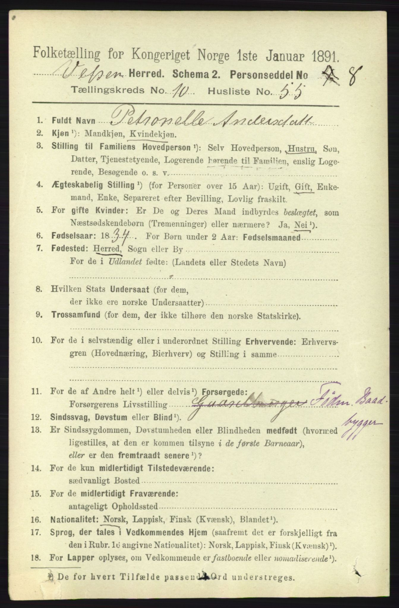 RA, 1891 census for 1824 Vefsn, 1891, p. 5589