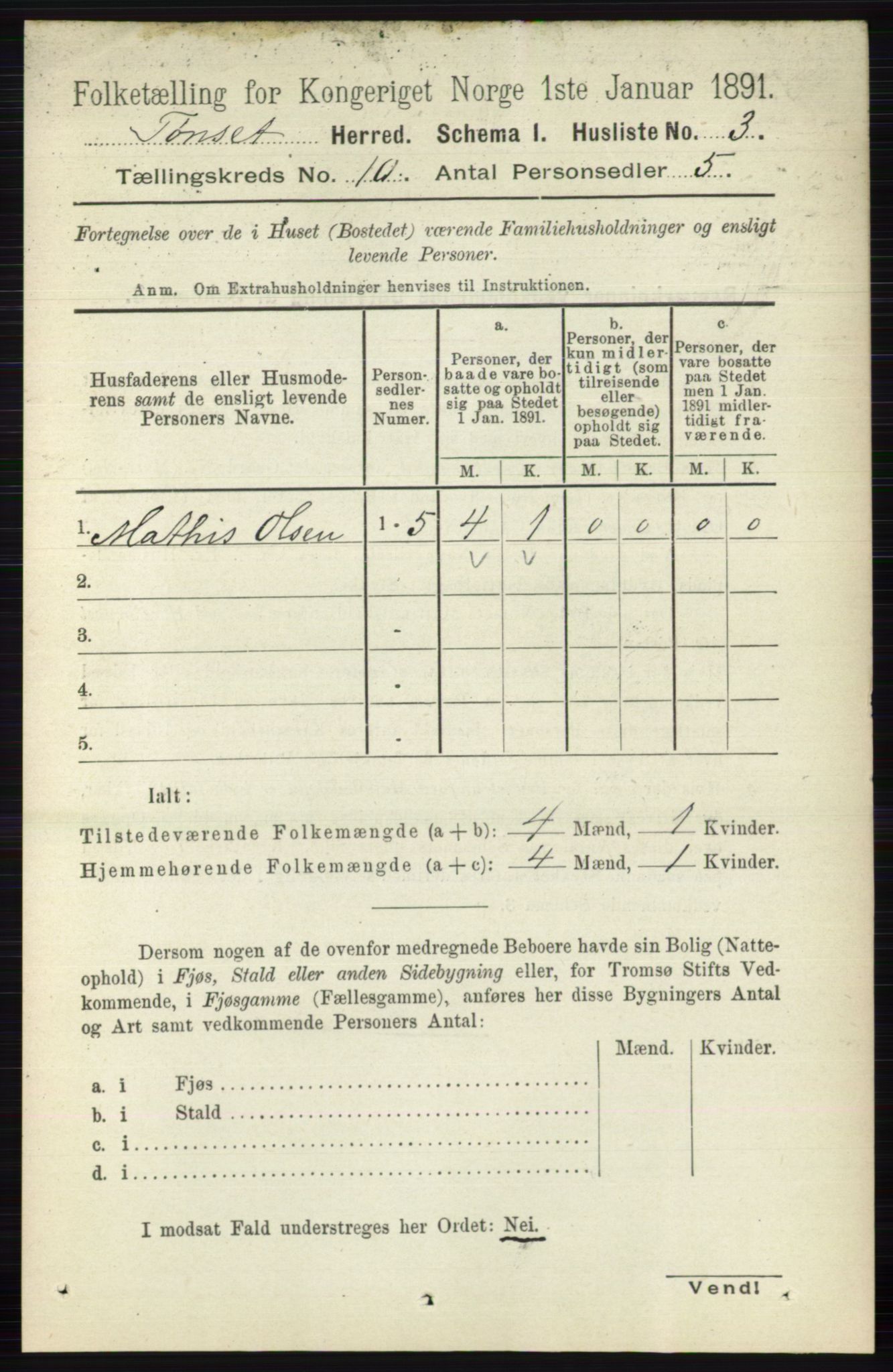 RA, 1891 census for 0437 Tynset, 1891, p. 2812