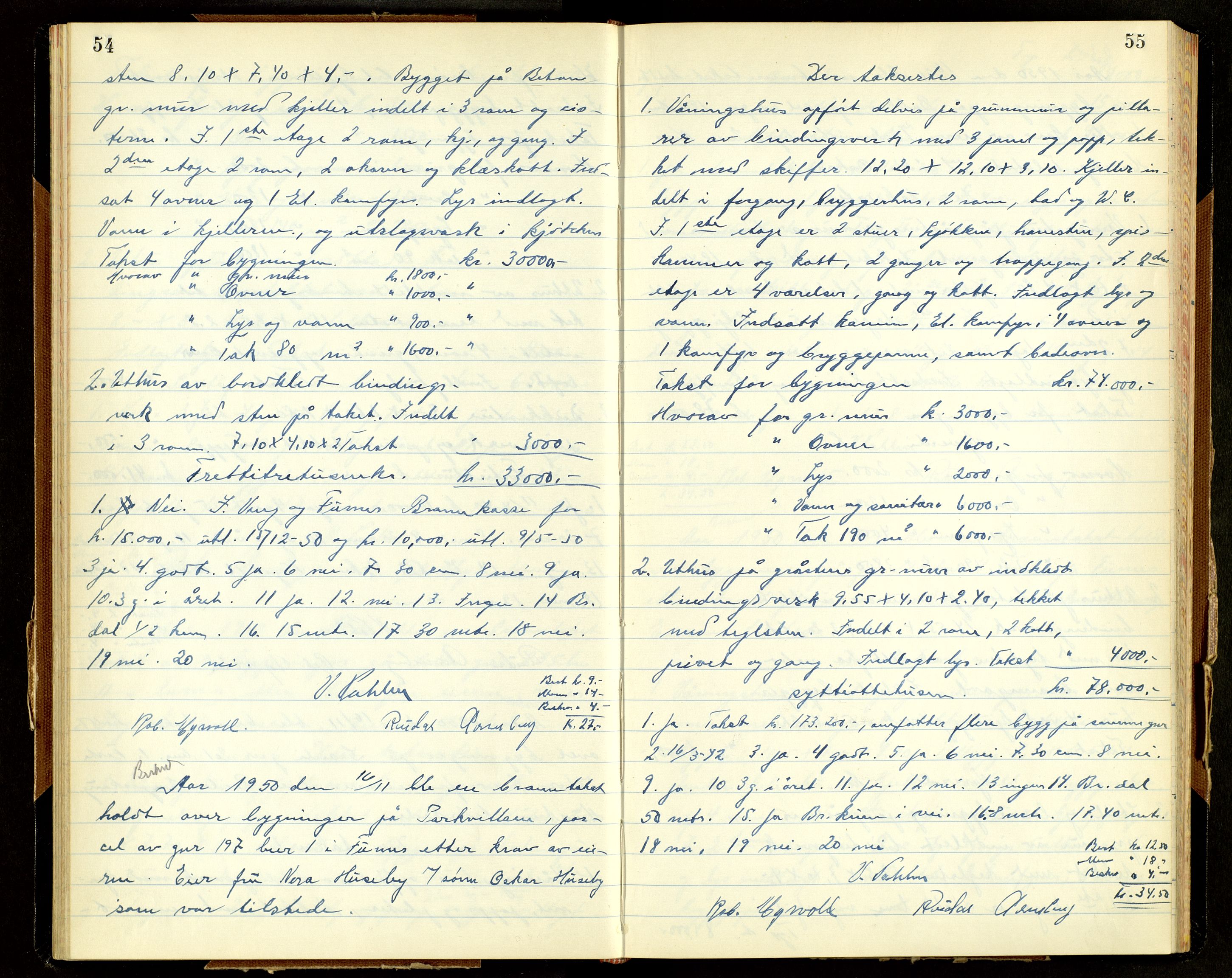 Norges Brannkasse, Furnes, AV/SAH-NBRANF-004/F/L0005: Branntakstprotokoll, 1950-1958, p. 54-55