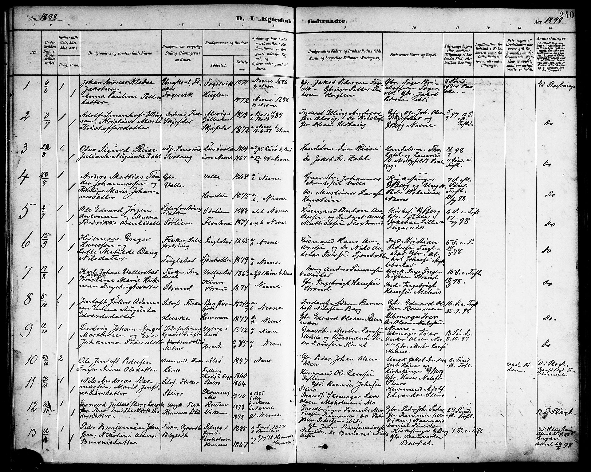 Ministerialprotokoller, klokkerbøker og fødselsregistre - Nordland, SAT/A-1459/838/L0559: Parish register (copy) no. 838C06, 1893-1910, p. 240