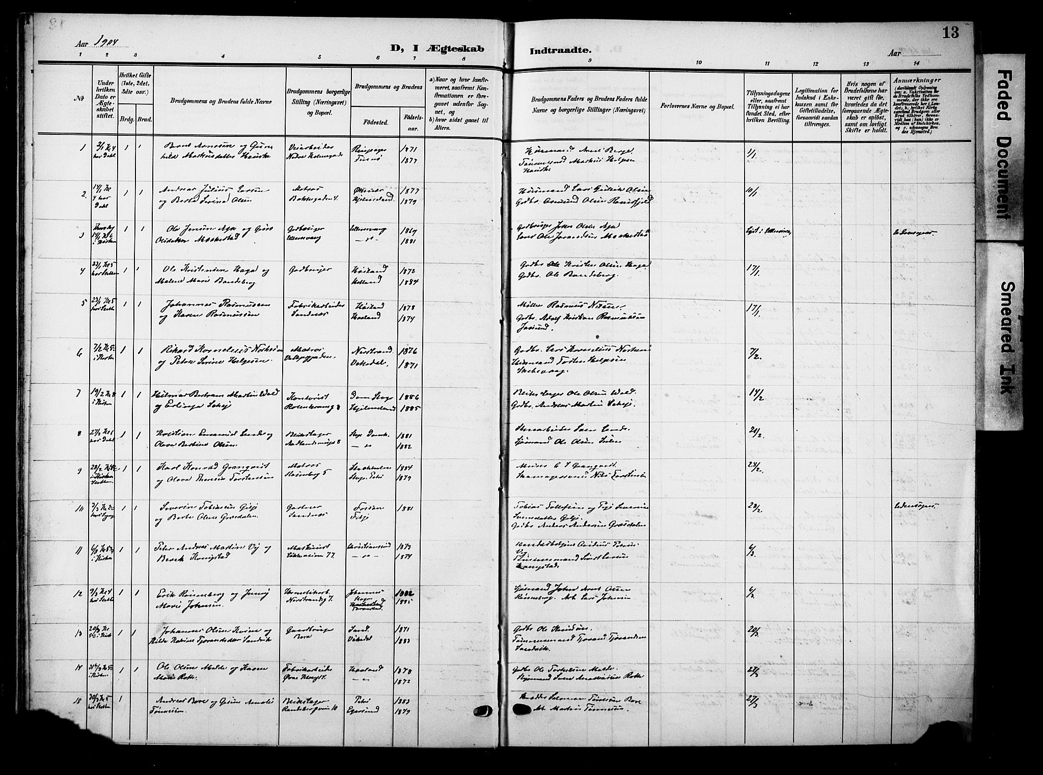 Domkirken sokneprestkontor, SAST/A-101812/001/30/30BB/L0017: Parish register (copy) no. B 17, 1902-1921, p. 13