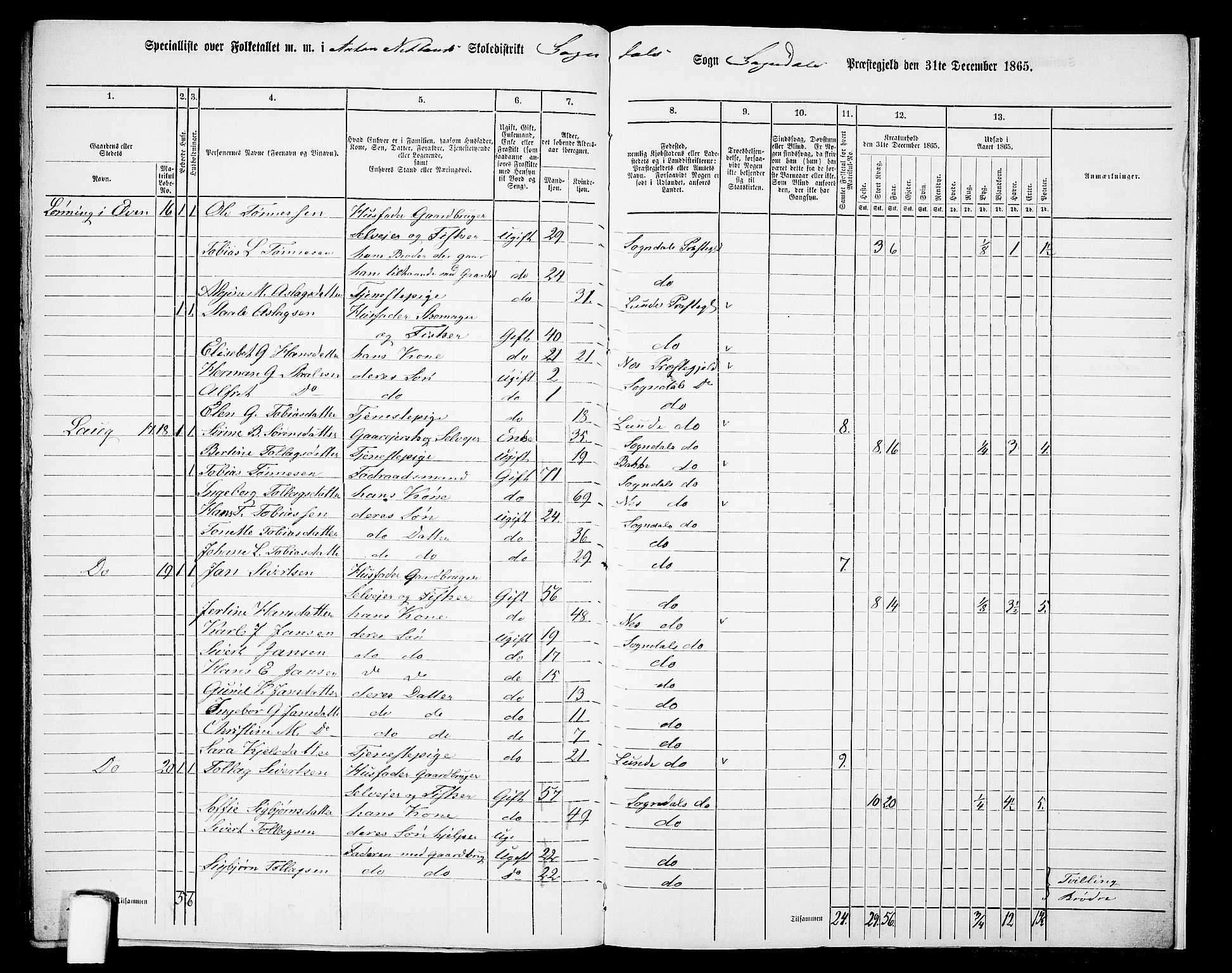 RA, 1865 census for Sokndal, 1865, p. 126