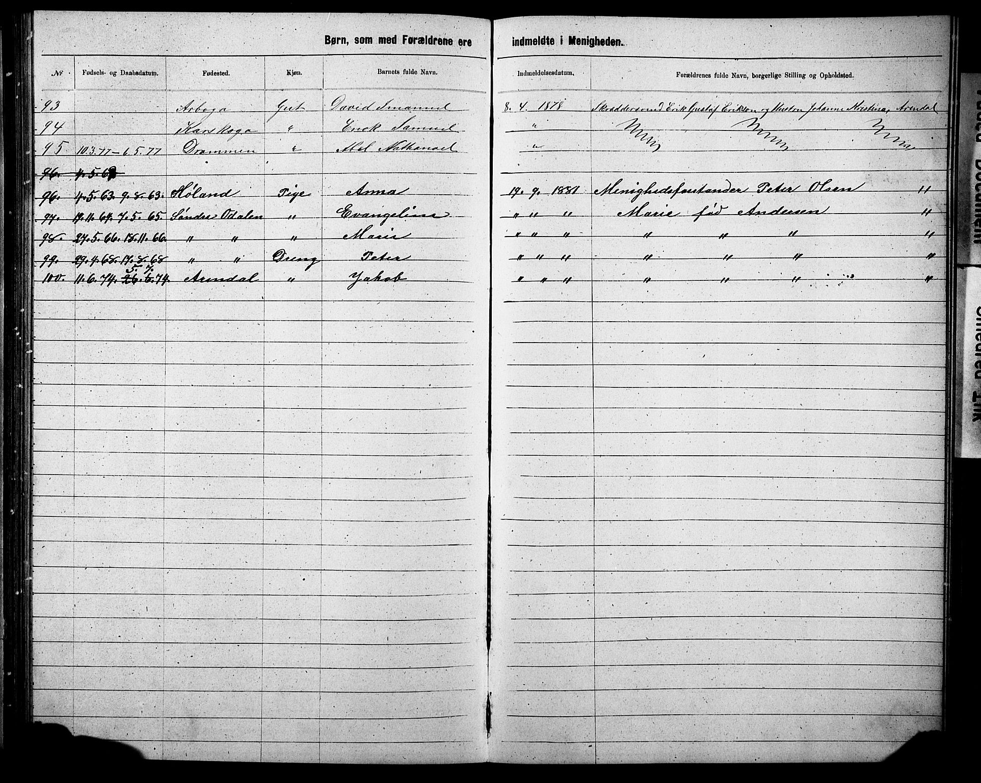 Metodistmenigheten, Arendal, AV/SAK-1292-0011/F/Fa/L0002: Dissenter register no. F-3, 1867-1884