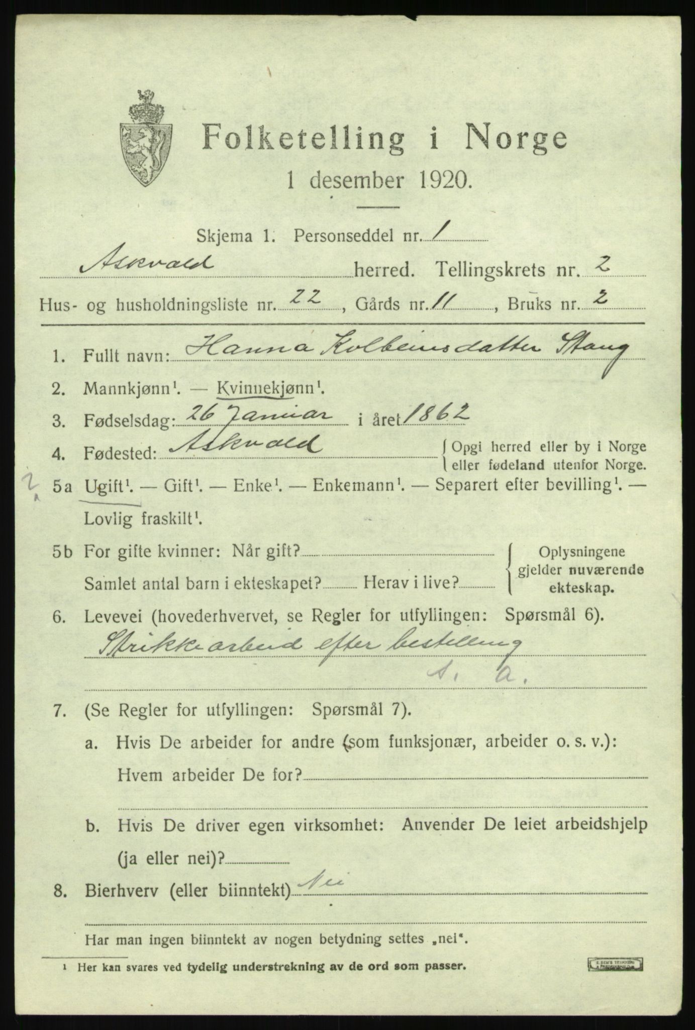 SAB, 1920 census for Askvoll, 1920, p. 2056