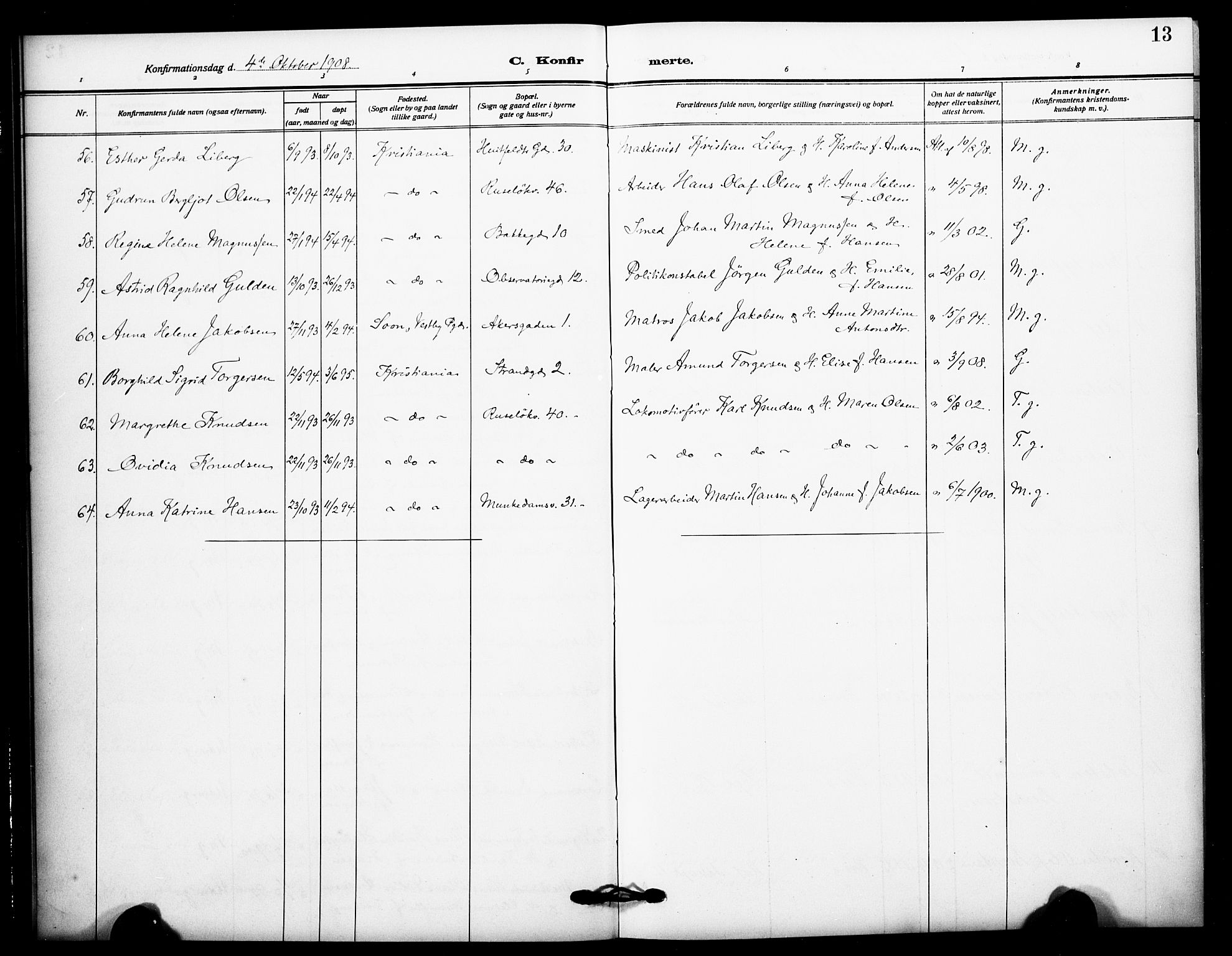 Johannes prestekontor Kirkebøker, AV/SAO-A-10852/F/Fa/L0011: Parish register (official) no. 11, 1908-1921, p. 13