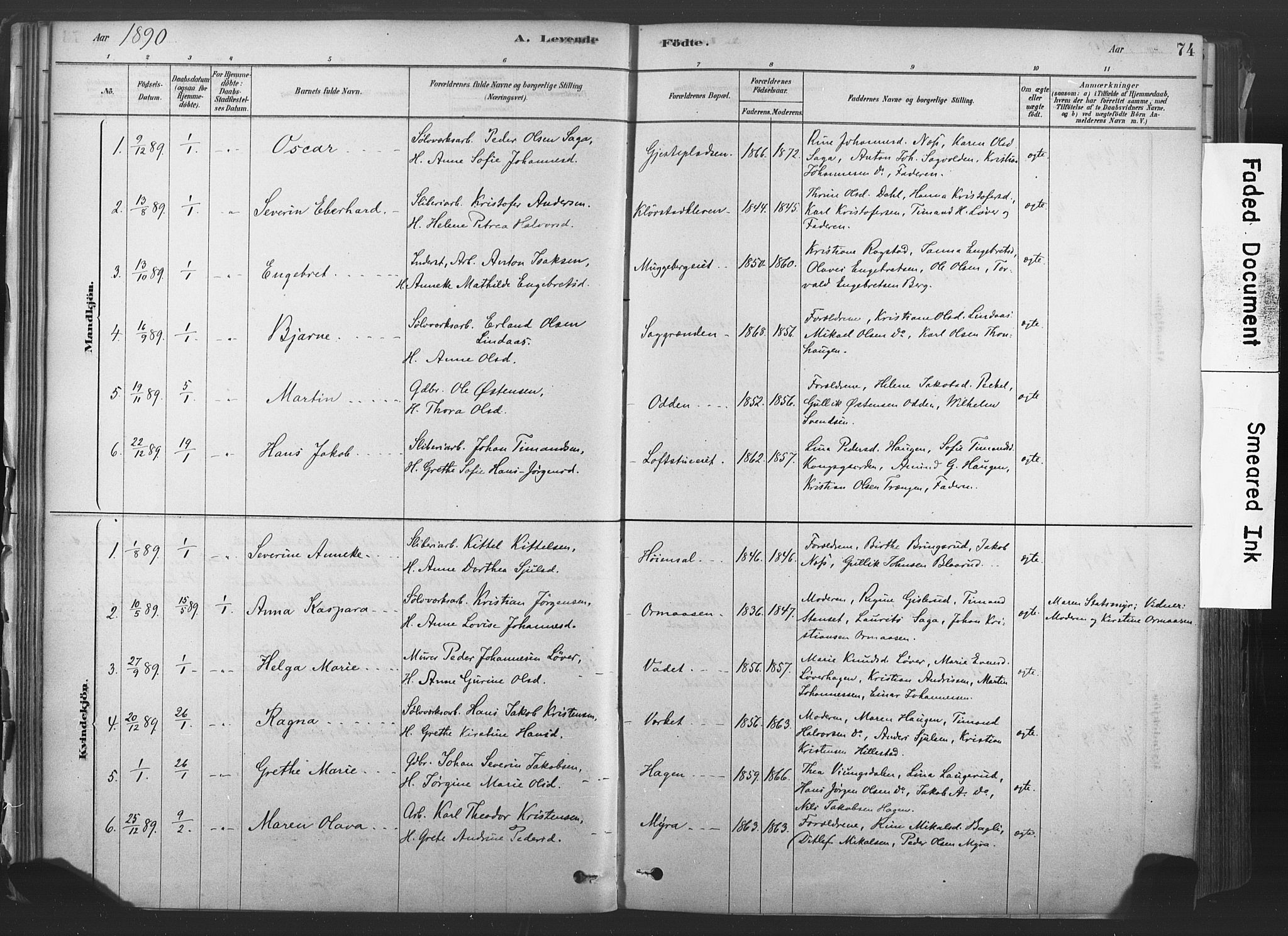 Sandsvær kirkebøker, SAKO/A-244/F/Fd/L0001: Parish register (official) no. IV 1, 1878-1906, p. 74