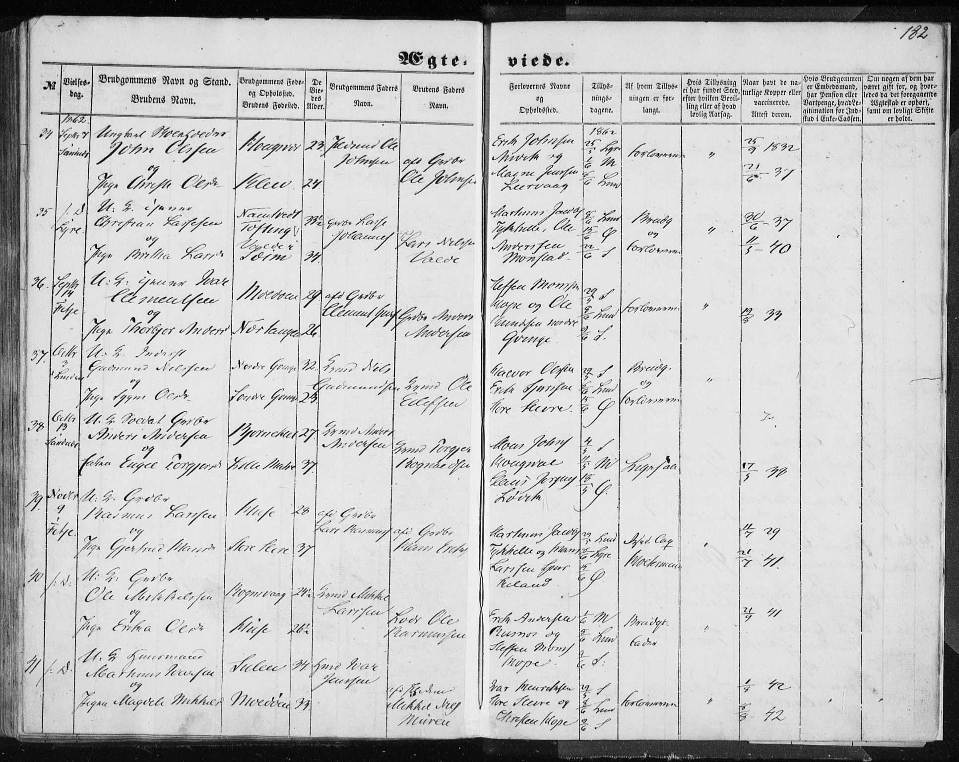 Lindås Sokneprestembete, AV/SAB-A-76701/H/Haa/Haaa/L0013: Parish register (official) no. A 13, 1848-1862, p. 182