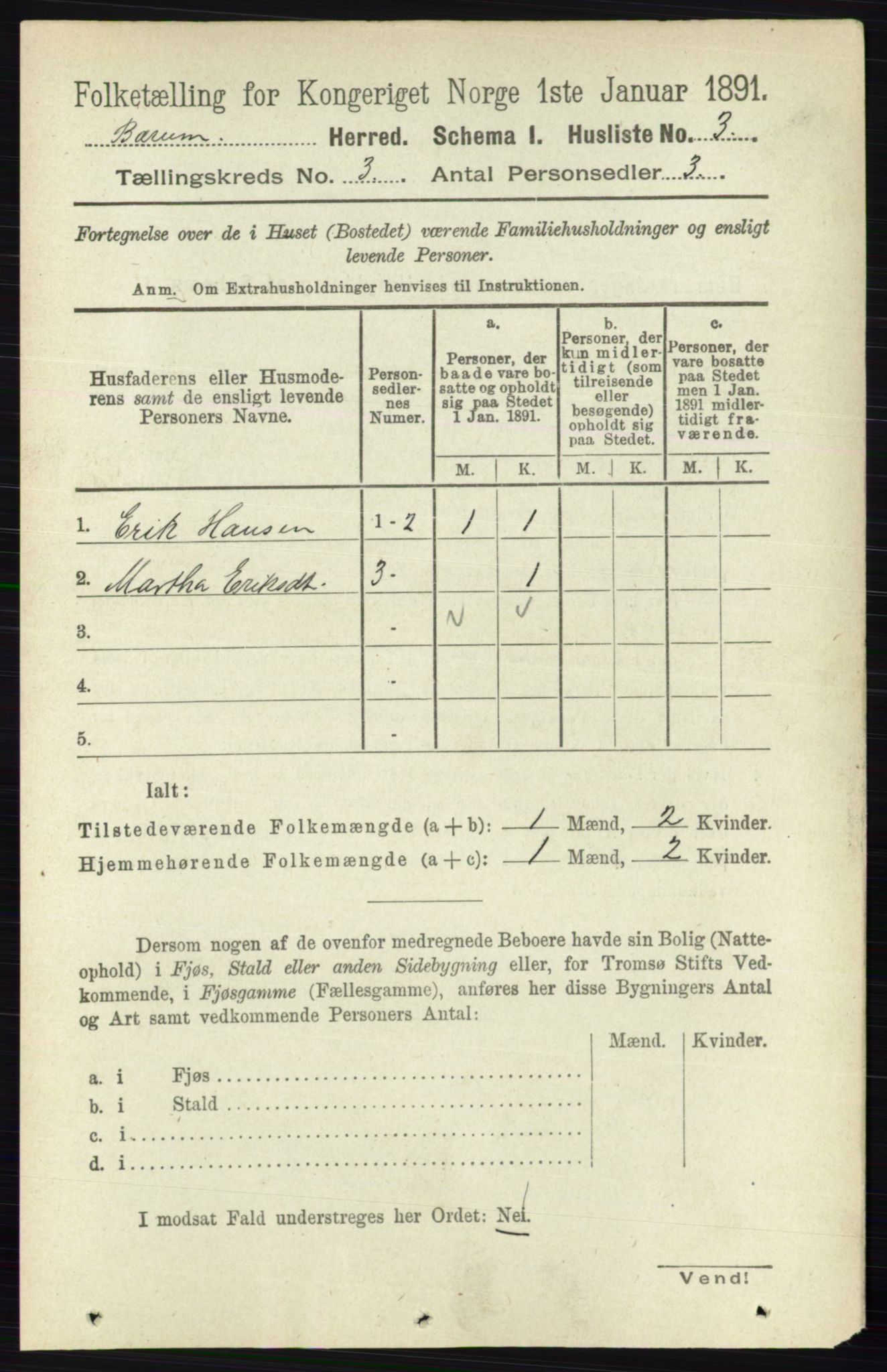 RA, 1891 census for 0219 Bærum, 1891, p. 1904