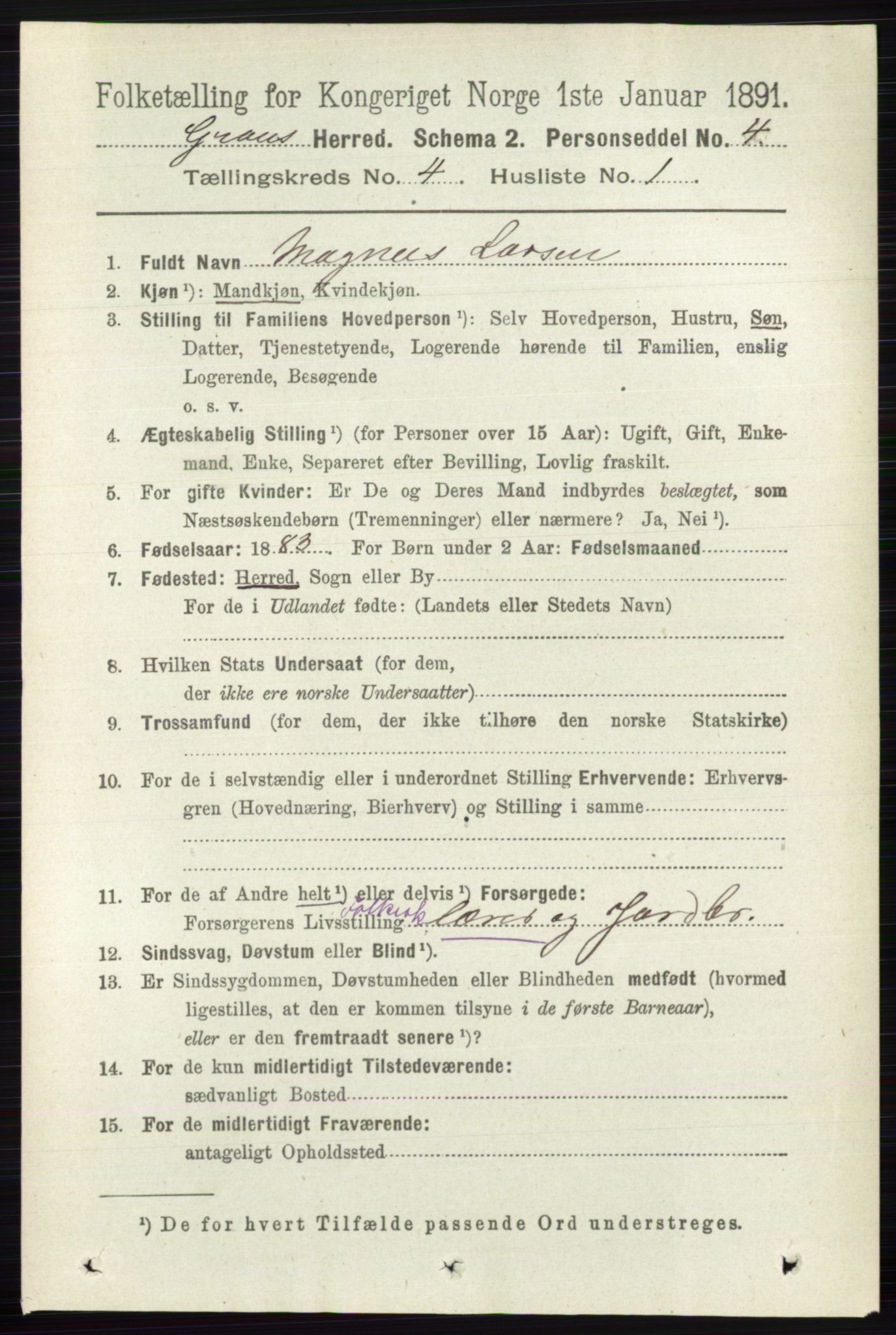 RA, 1891 census for 0534 Gran, 1891, p. 1154