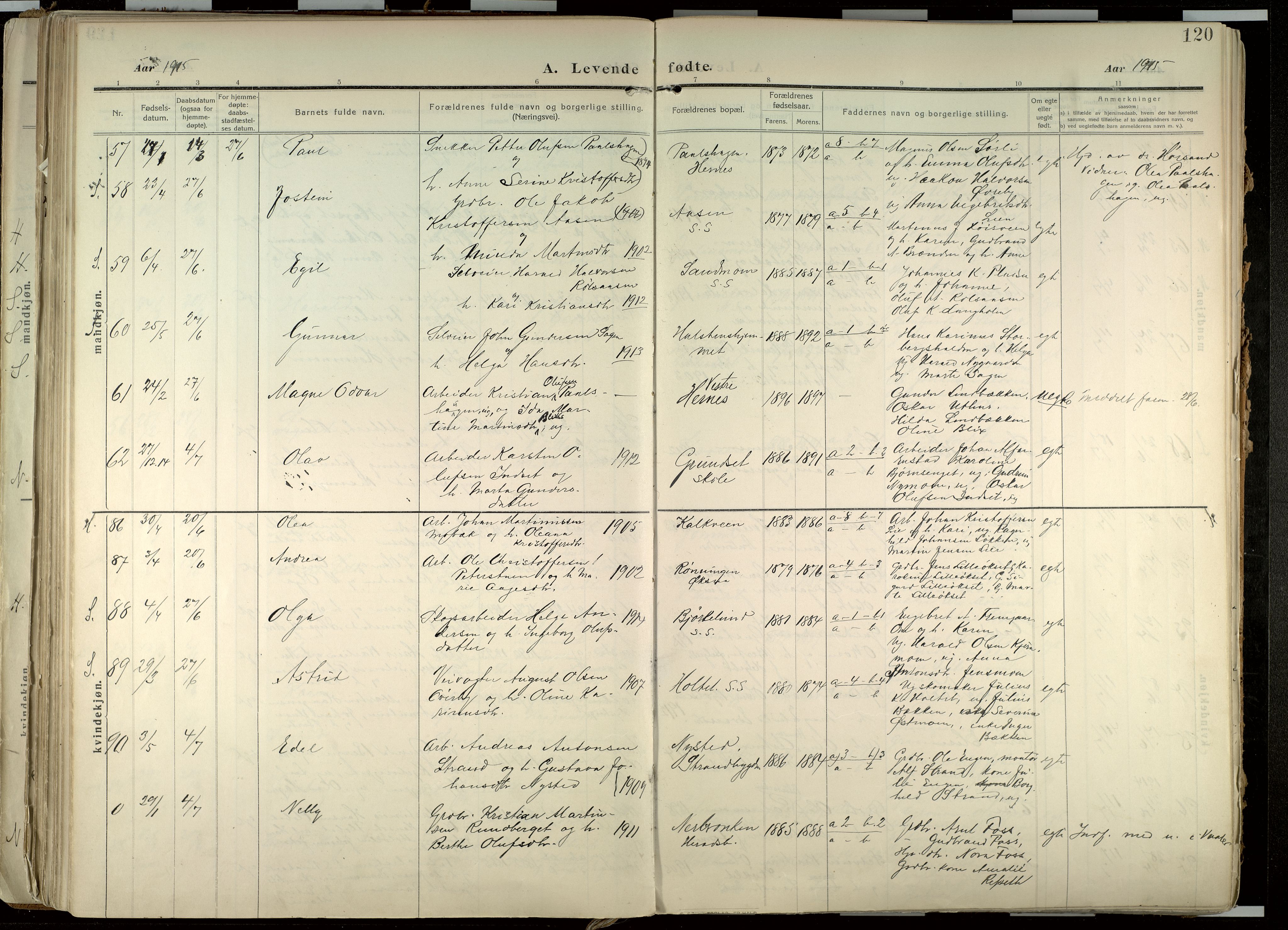 Elverum prestekontor, AV/SAH-PREST-044/H/Ha/Haa/L0020: Parish register (official) no. 20, 1909-1921, p. 120