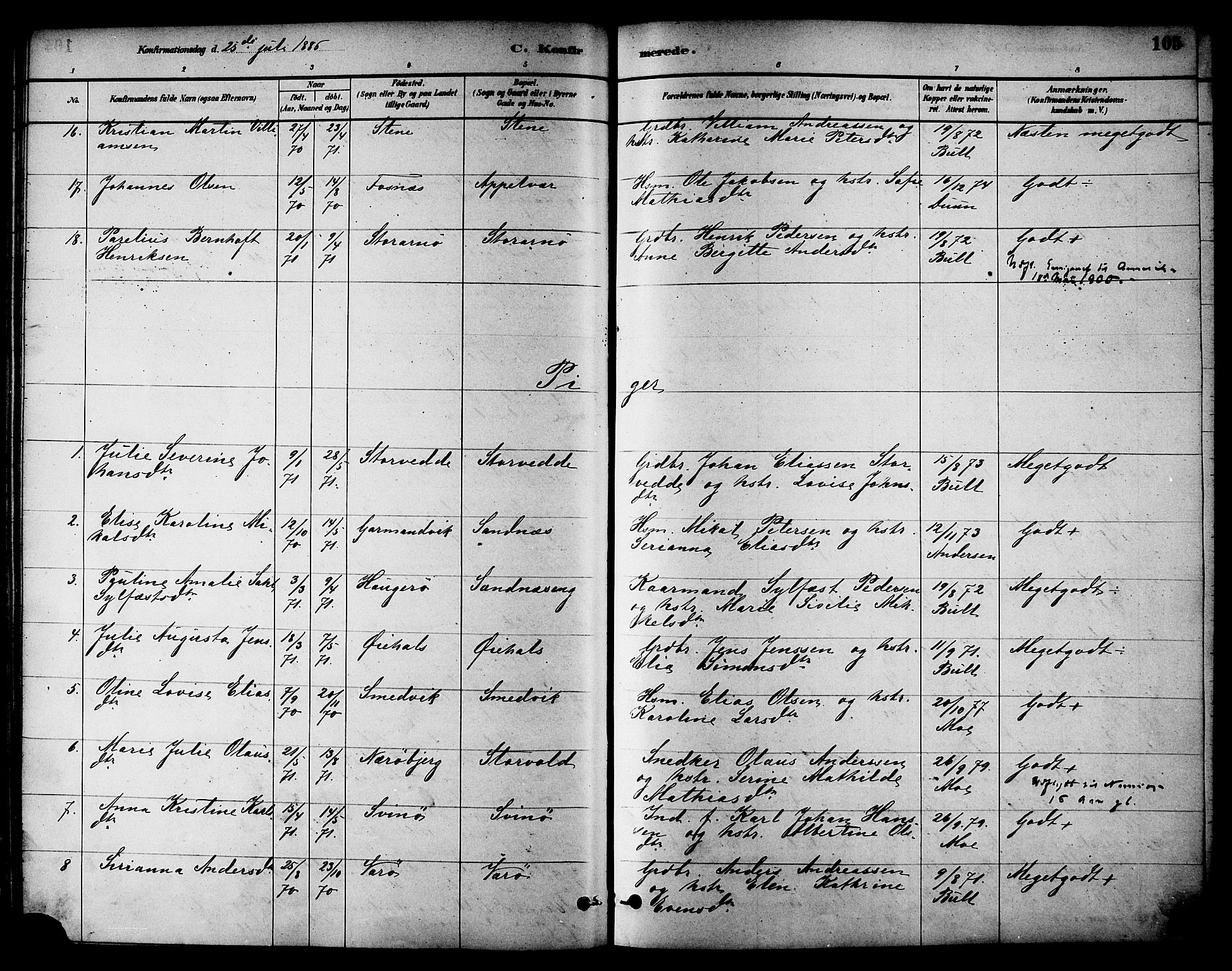 Ministerialprotokoller, klokkerbøker og fødselsregistre - Nord-Trøndelag, AV/SAT-A-1458/784/L0672: Parish register (official) no. 784A07, 1880-1887, p. 105