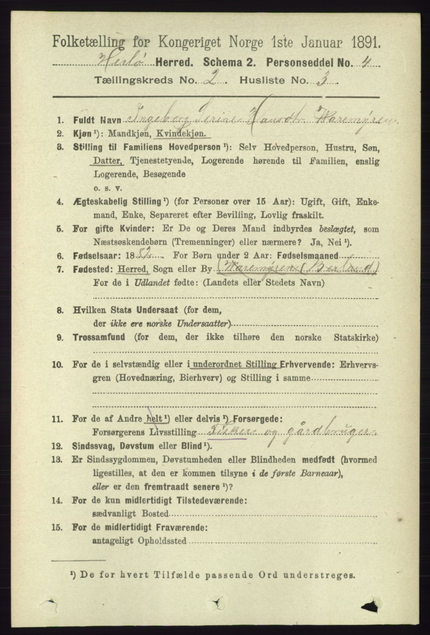 RA, 1891 census for 1258 Herdla, 1891, p. 556