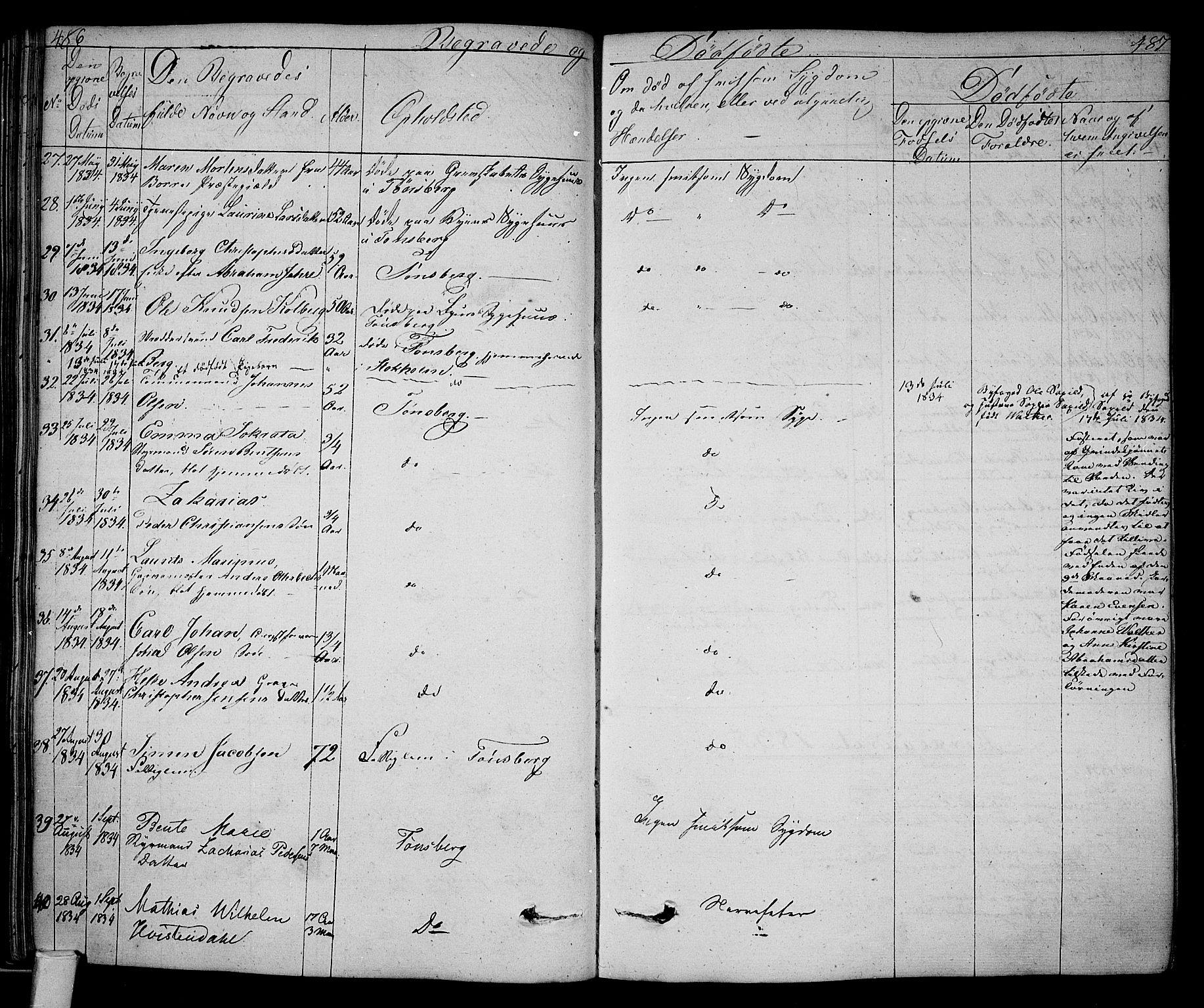 Tønsberg kirkebøker, AV/SAKO-A-330/F/Fa/L0005: Parish register (official) no. I 5, 1827-1836, p. 486-487