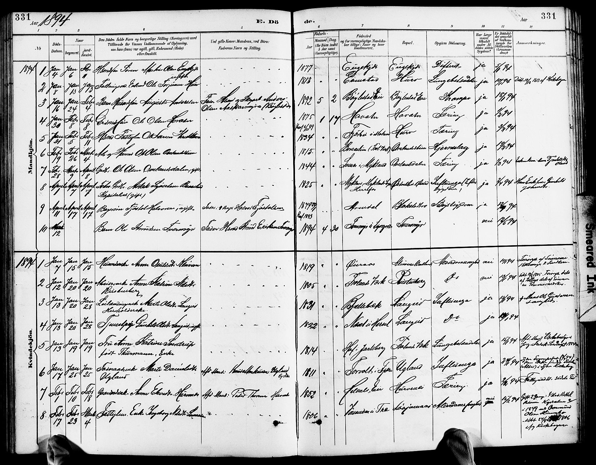 Froland sokneprestkontor, AV/SAK-1111-0013/F/Fb/L0010: Parish register (copy) no. B 10, 1893-1920, p. 331