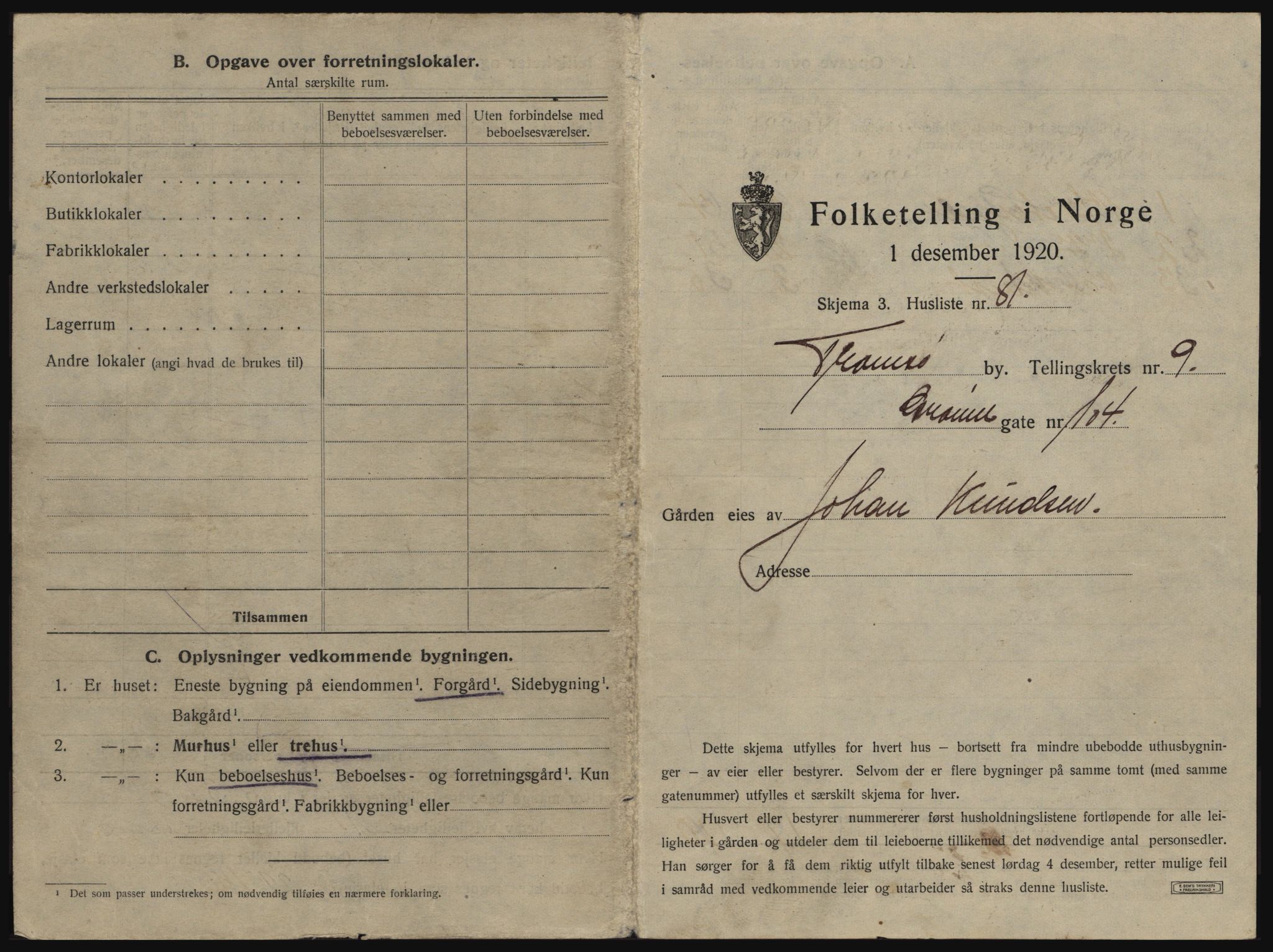 SATØ, 1920 census for Tromsø, 1920, p. 1647