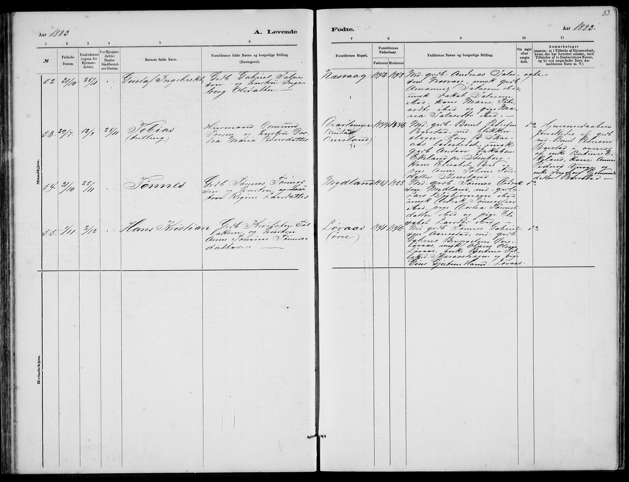 Sokndal sokneprestkontor, AV/SAST-A-101808: Parish register (copy) no. B 4, 1880-1891, p. 53