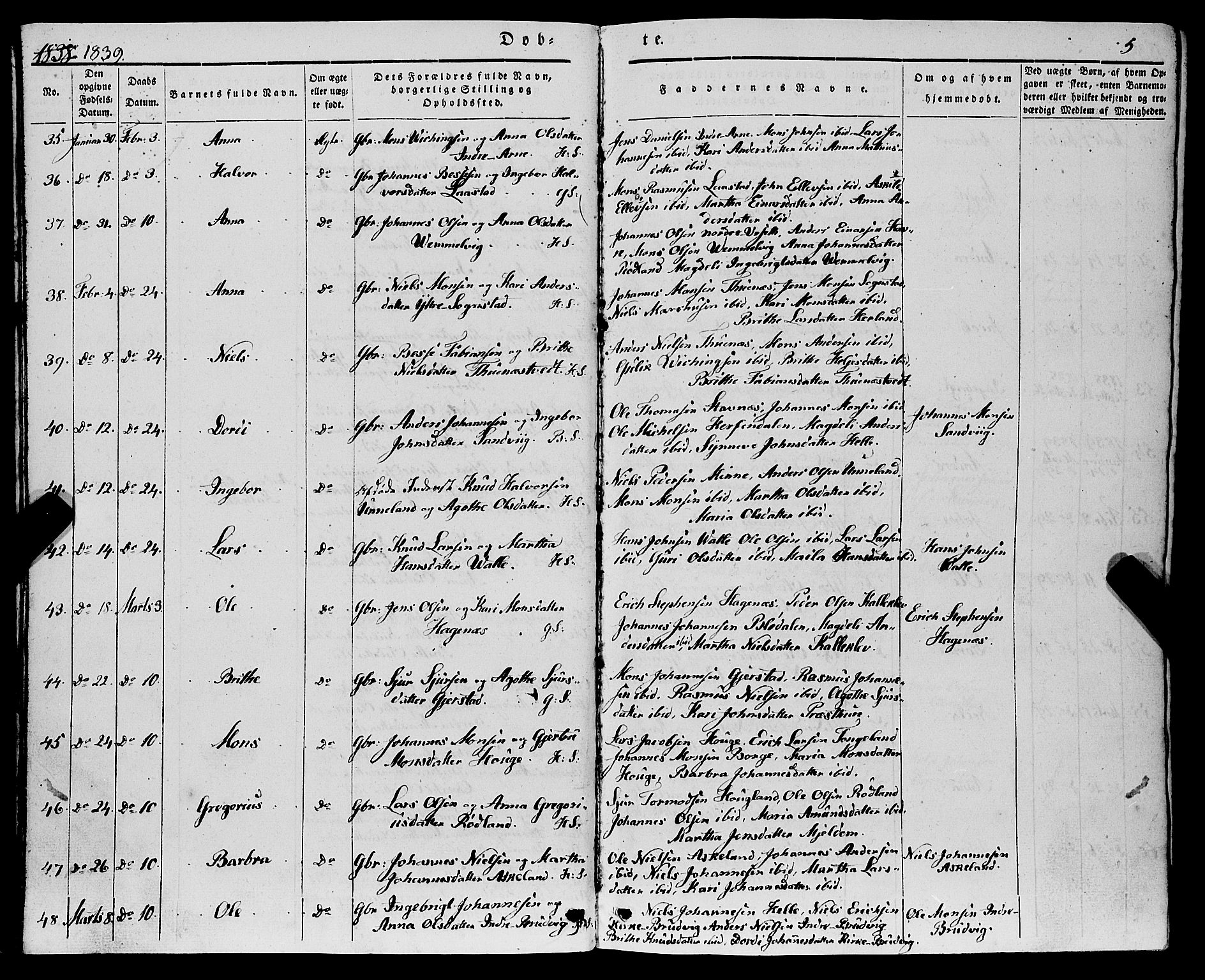 Haus sokneprestembete, AV/SAB-A-75601/H/Haa: Parish register (official) no. A 15, 1838-1847, p. 5
