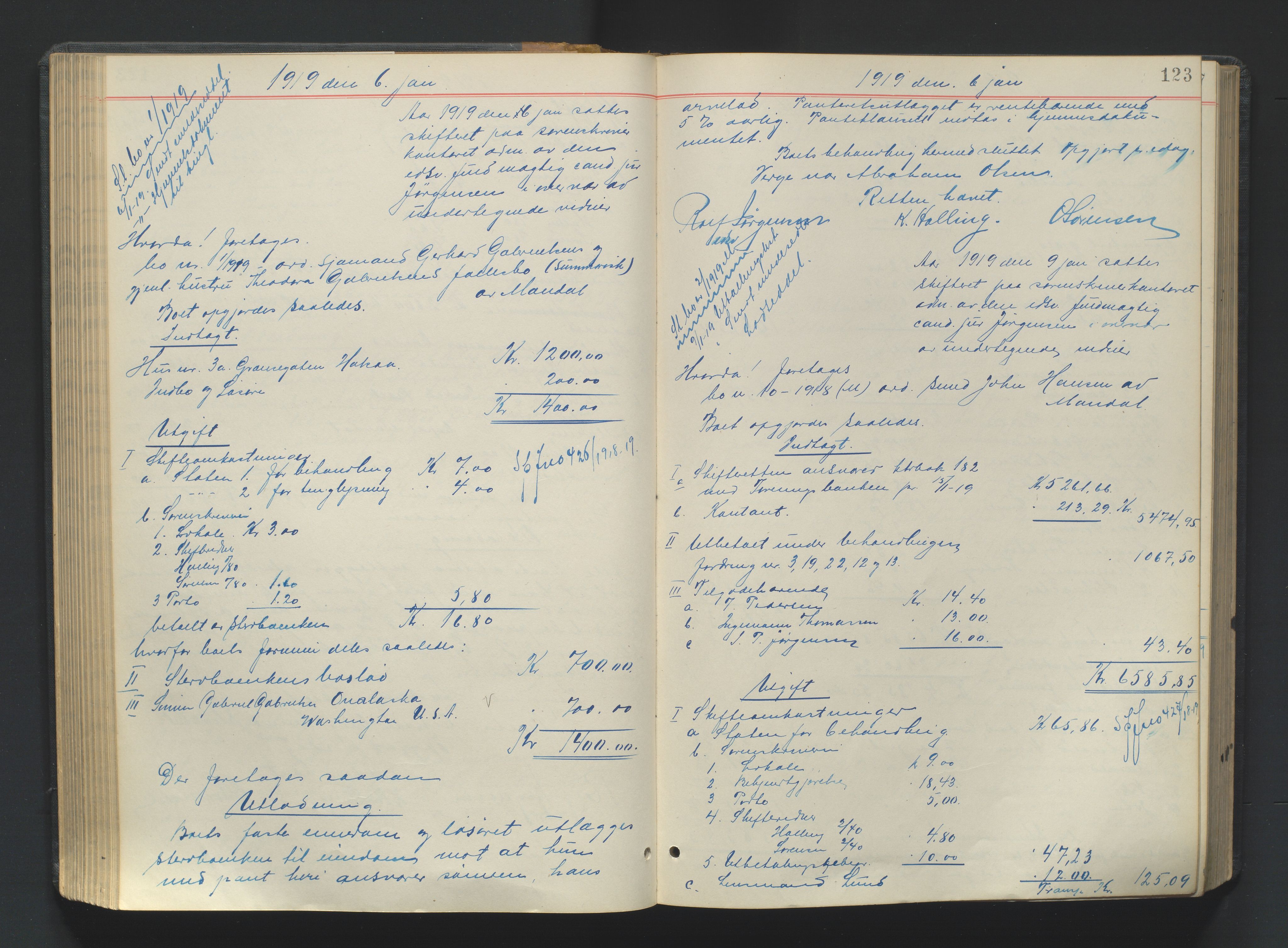 Mandal sorenskriveri, AV/SAK-1221-0005/001/H/Hc/L0099: Skifteutlodningsprotokoll nr 8, 1917-1923, p. 123