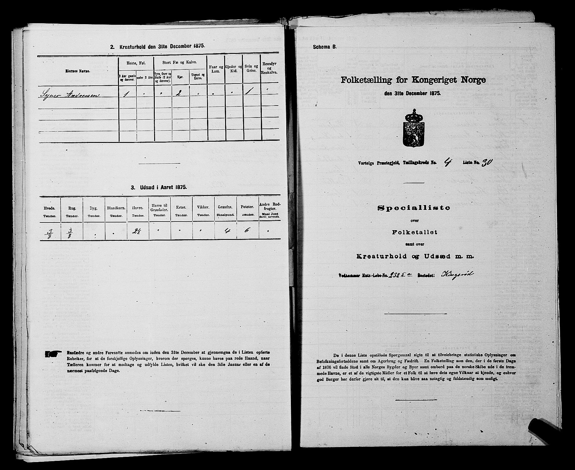 RA, 1875 census for 0114P Varteig, 1875, p. 403