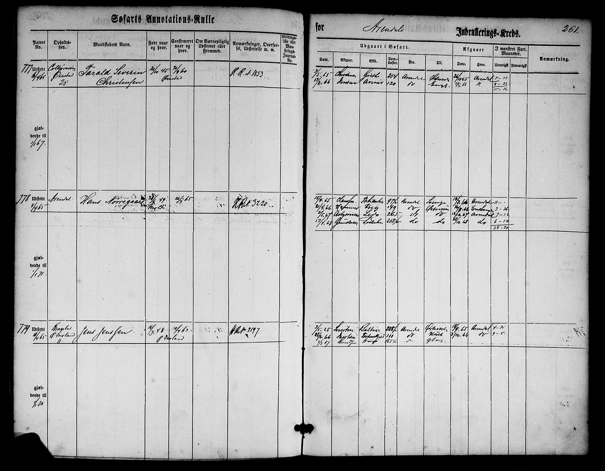 Arendal mønstringskrets, SAK/2031-0012/F/Fa/L0001: Annotasjonsrulle nr 1-794 med register, E-1, 1860-1865, p. 296