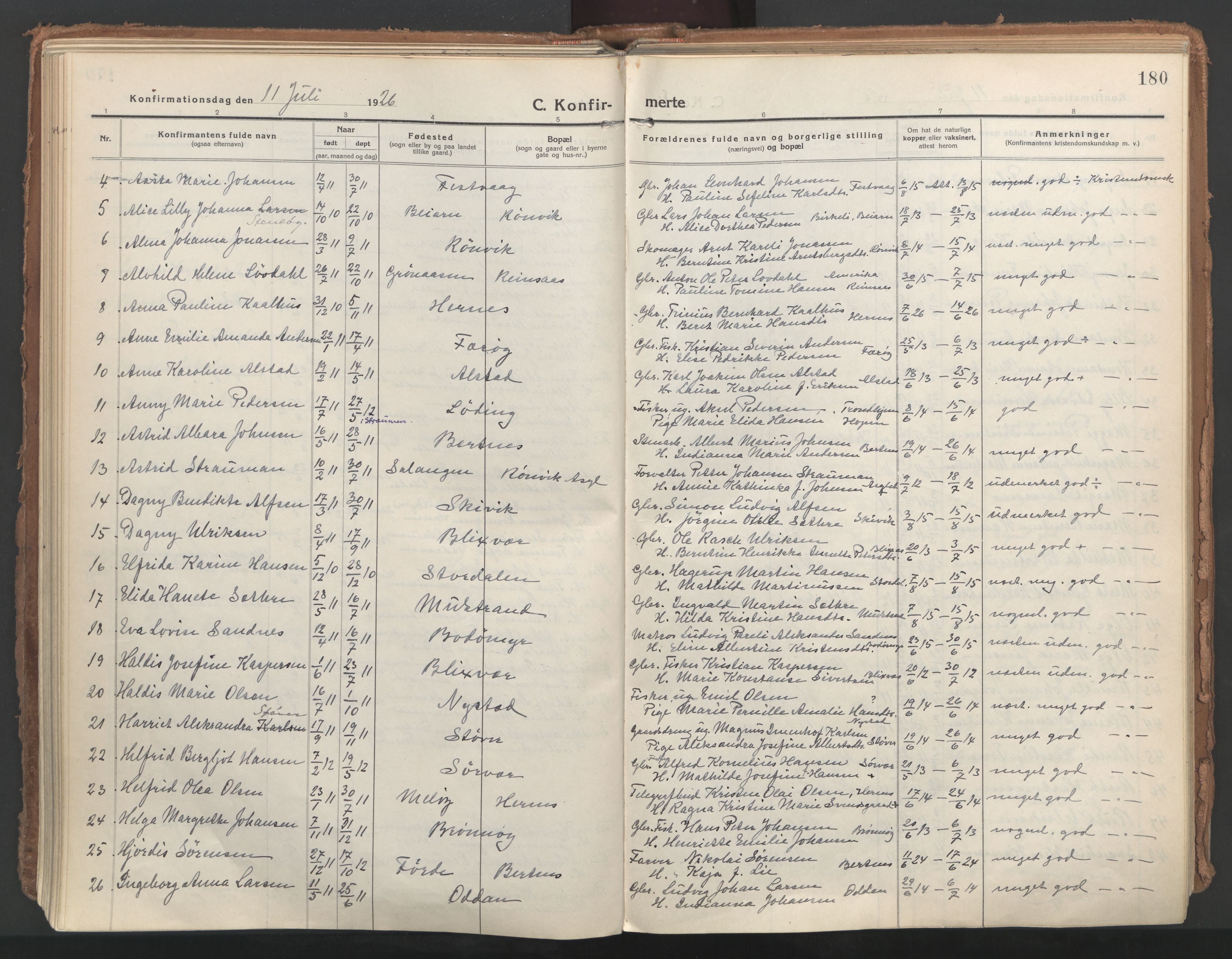 Ministerialprotokoller, klokkerbøker og fødselsregistre - Nordland, SAT/A-1459/802/L0060: Parish register (official) no. 802A07, 1916-1933, p. 180