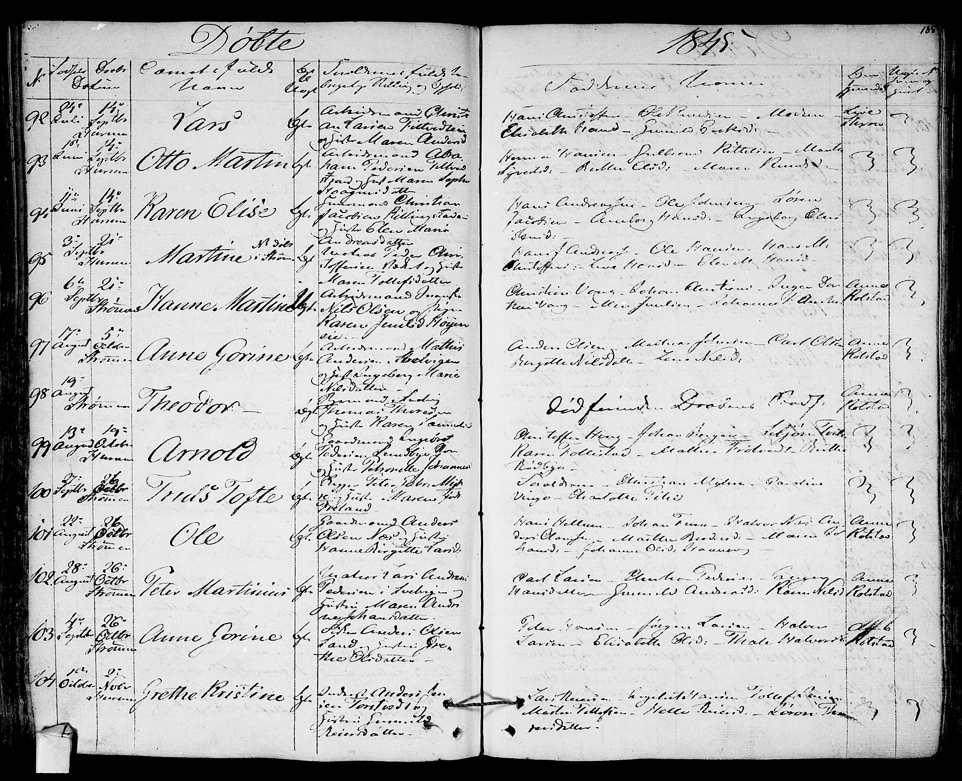 Hurum kirkebøker, AV/SAKO-A-229/F/Fa/L0010: Parish register (official) no. 10, 1827-1846, p. 185