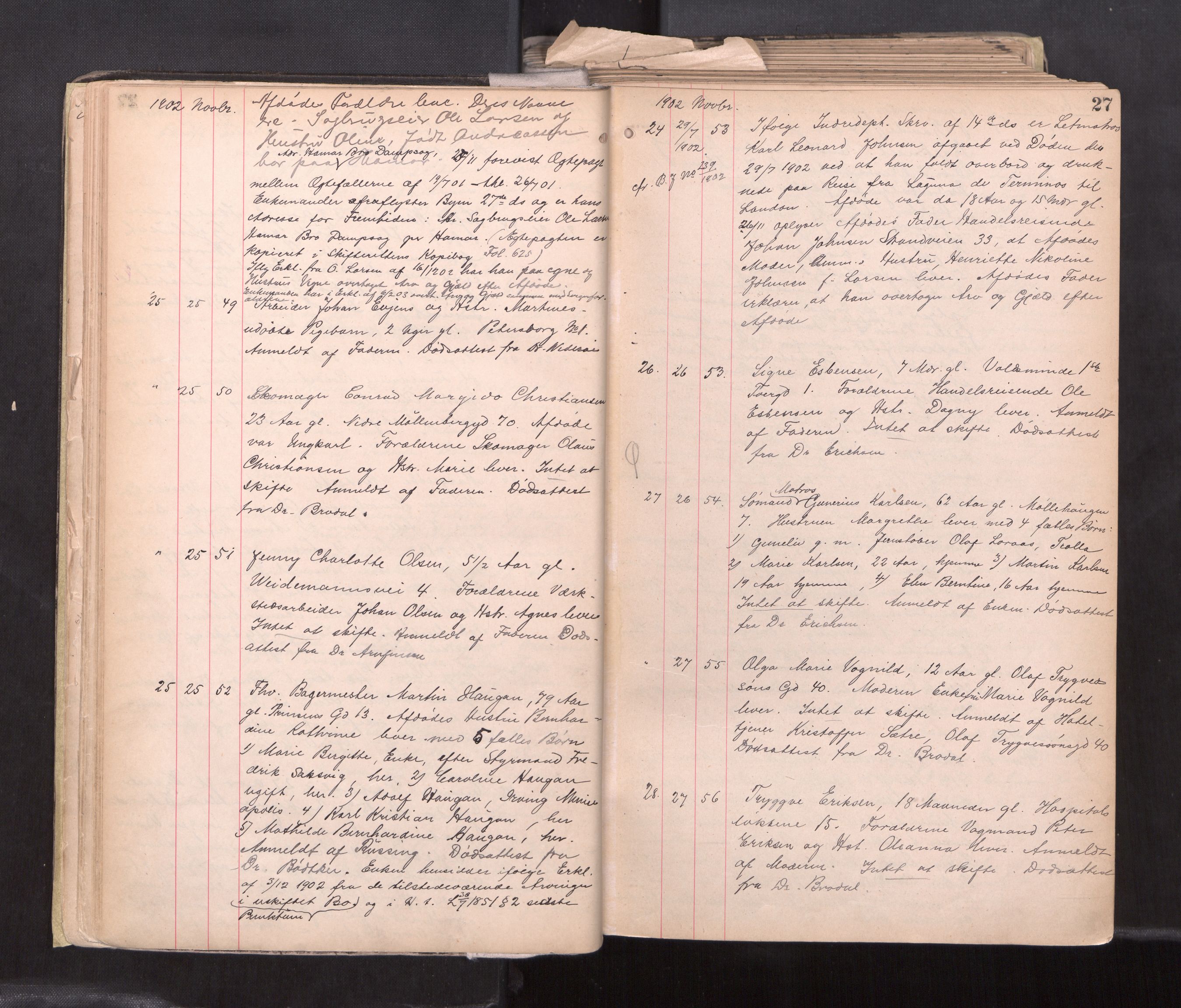 Trondheim byfogd, AV/SAT-A-0003/1/3/3L/L0006: Dødsanmeldelsesprotokoll - U, 1902-1908, p. 27