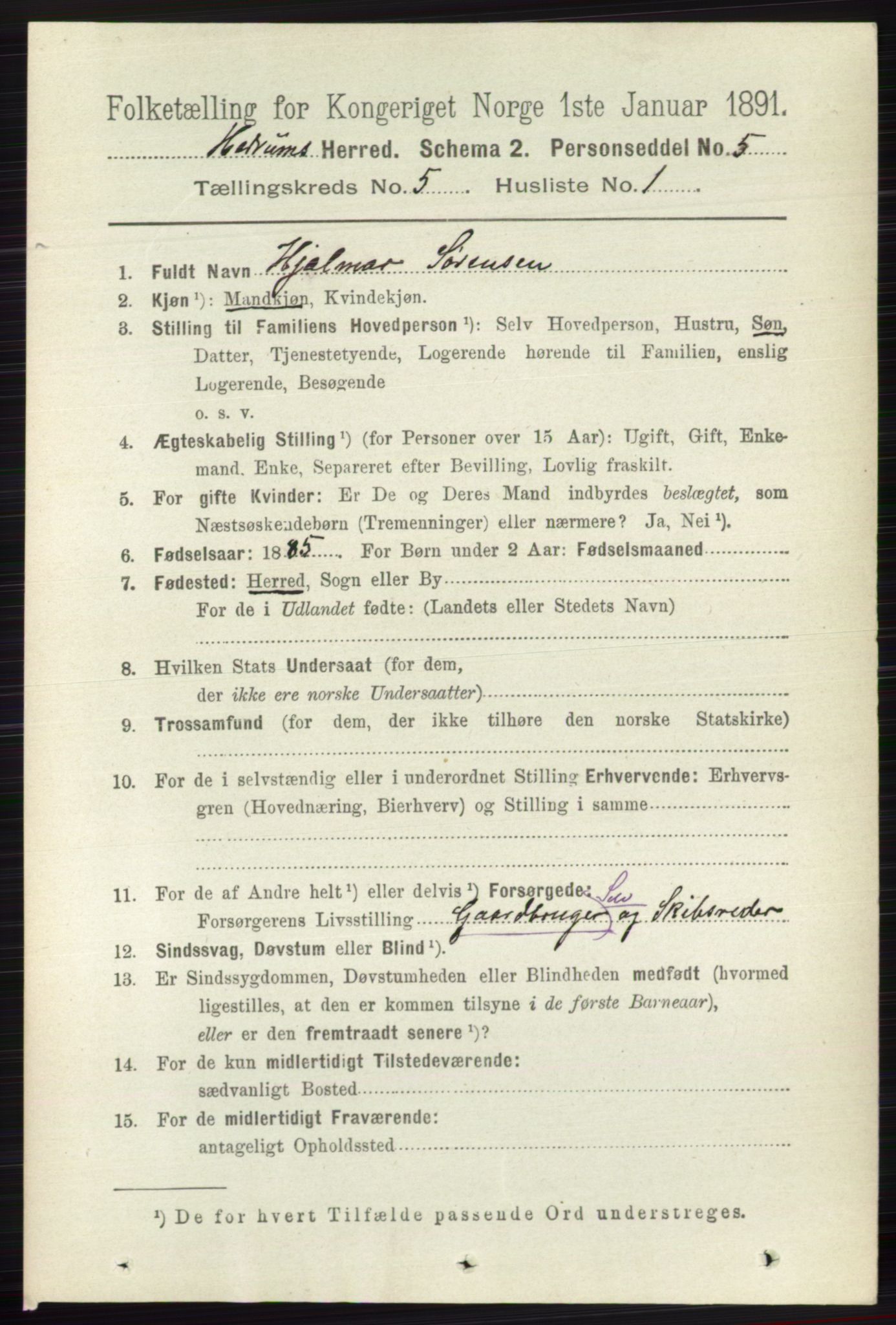 RA, 1891 census for 0727 Hedrum, 1891, p. 1970