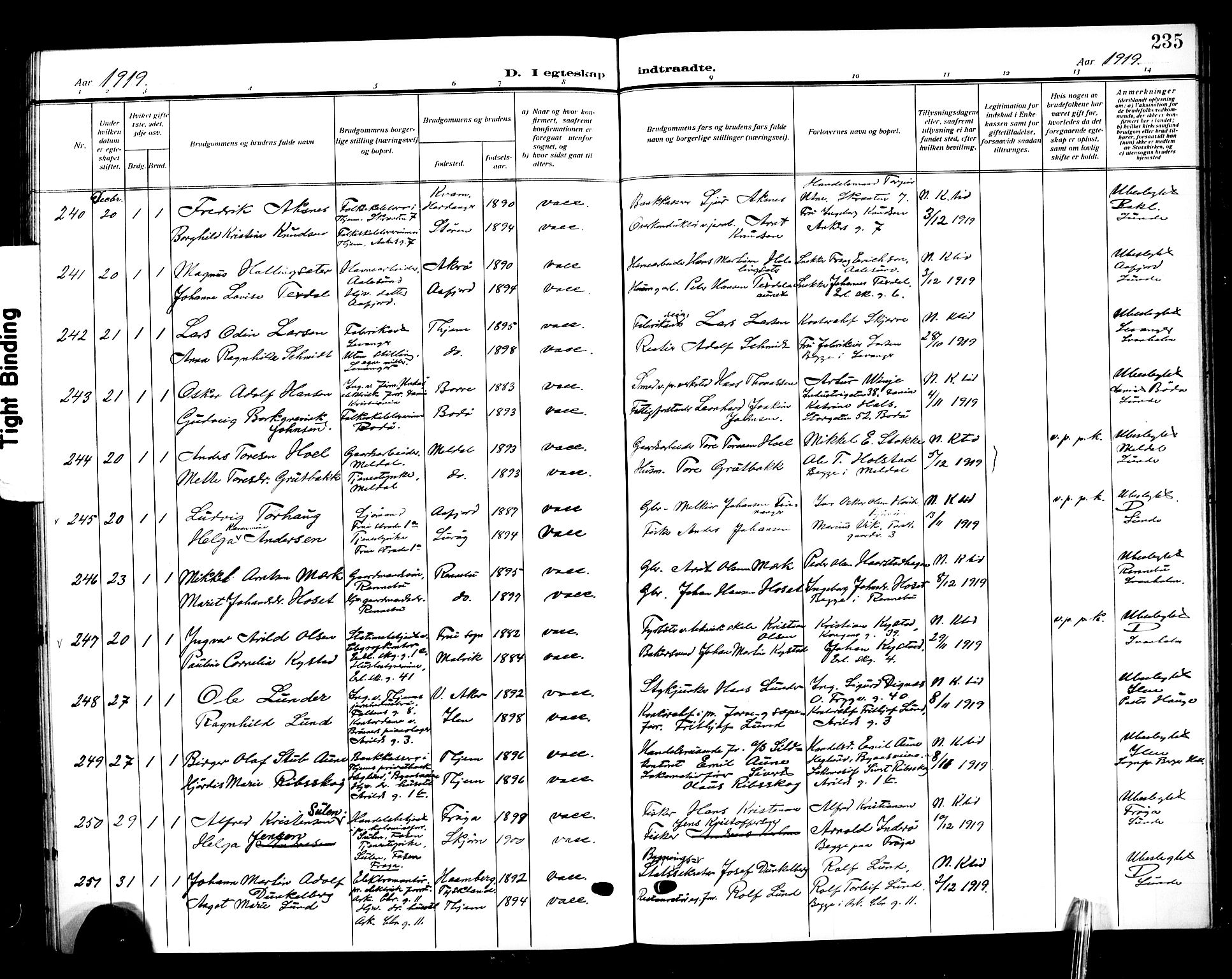 Ministerialprotokoller, klokkerbøker og fødselsregistre - Sør-Trøndelag, SAT/A-1456/601/L0097: Parish register (copy) no. 601C15, 1911-1921, p. 235