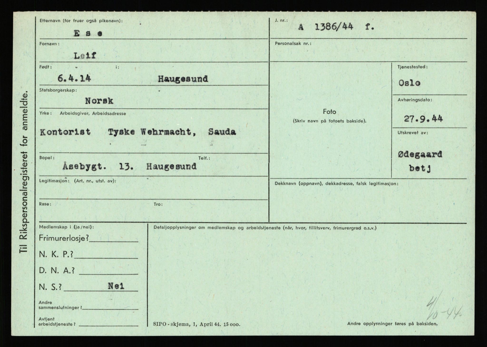 Statspolitiet - Hovedkontoret / Osloavdelingen, AV/RA-S-1329/C/Ca/L0004: Eid - funn av gjenstander	, 1943-1945, p. 2165