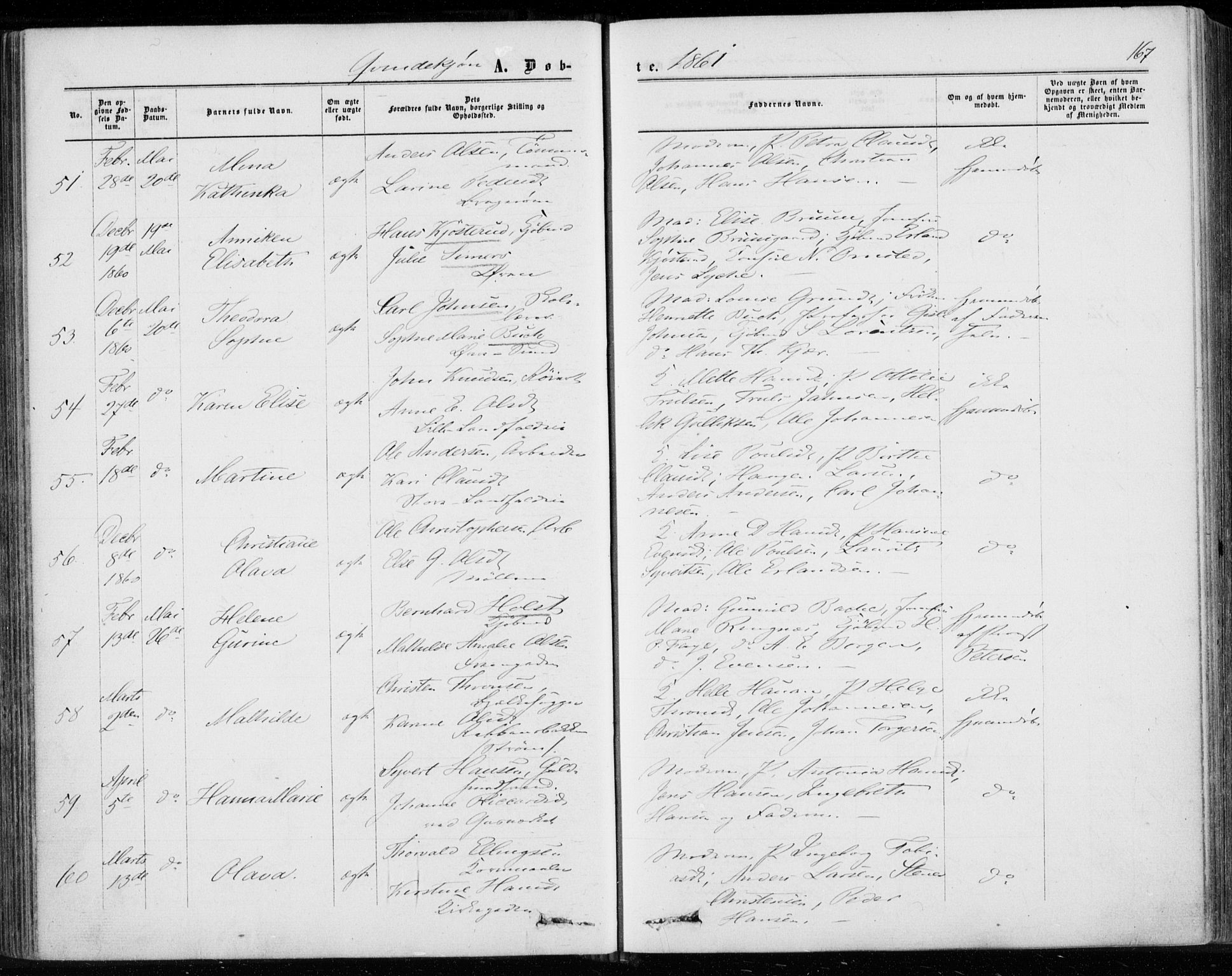 Bragernes kirkebøker, AV/SAKO-A-6/F/Fb/L0003: Parish register (official) no. II 3, 1860-1868, p. 167