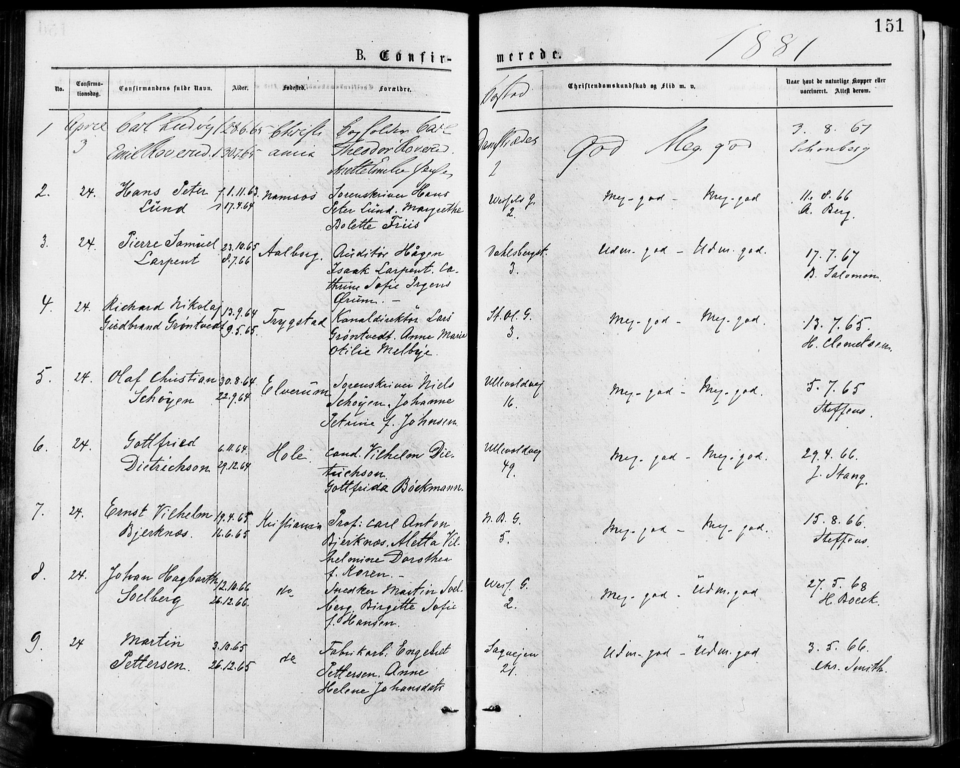 Gamle Aker prestekontor Kirkebøker, SAO/A-10617a/F/L0005: Parish register (official) no. 5, 1873-1881, p. 151