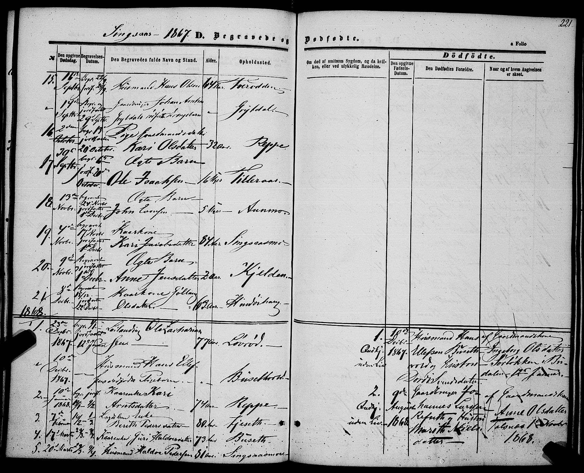 Ministerialprotokoller, klokkerbøker og fødselsregistre - Sør-Trøndelag, AV/SAT-A-1456/685/L0967: Parish register (official) no. 685A07 /2, 1860-1869, p. 221