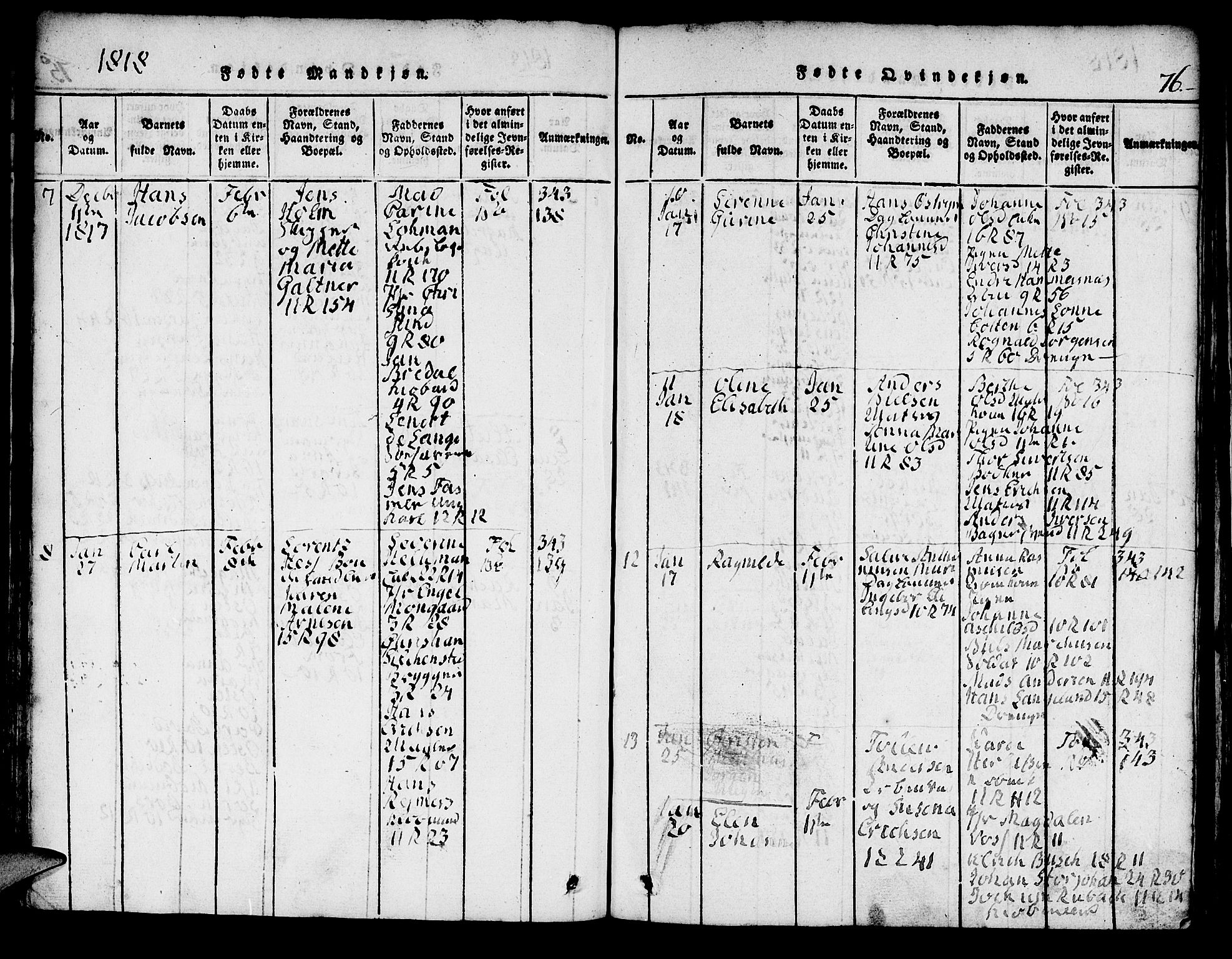 Domkirken sokneprestembete, AV/SAB-A-74801/H/Hab/L0001: Parish register (copy) no. A 1, 1816-1821, p. 76