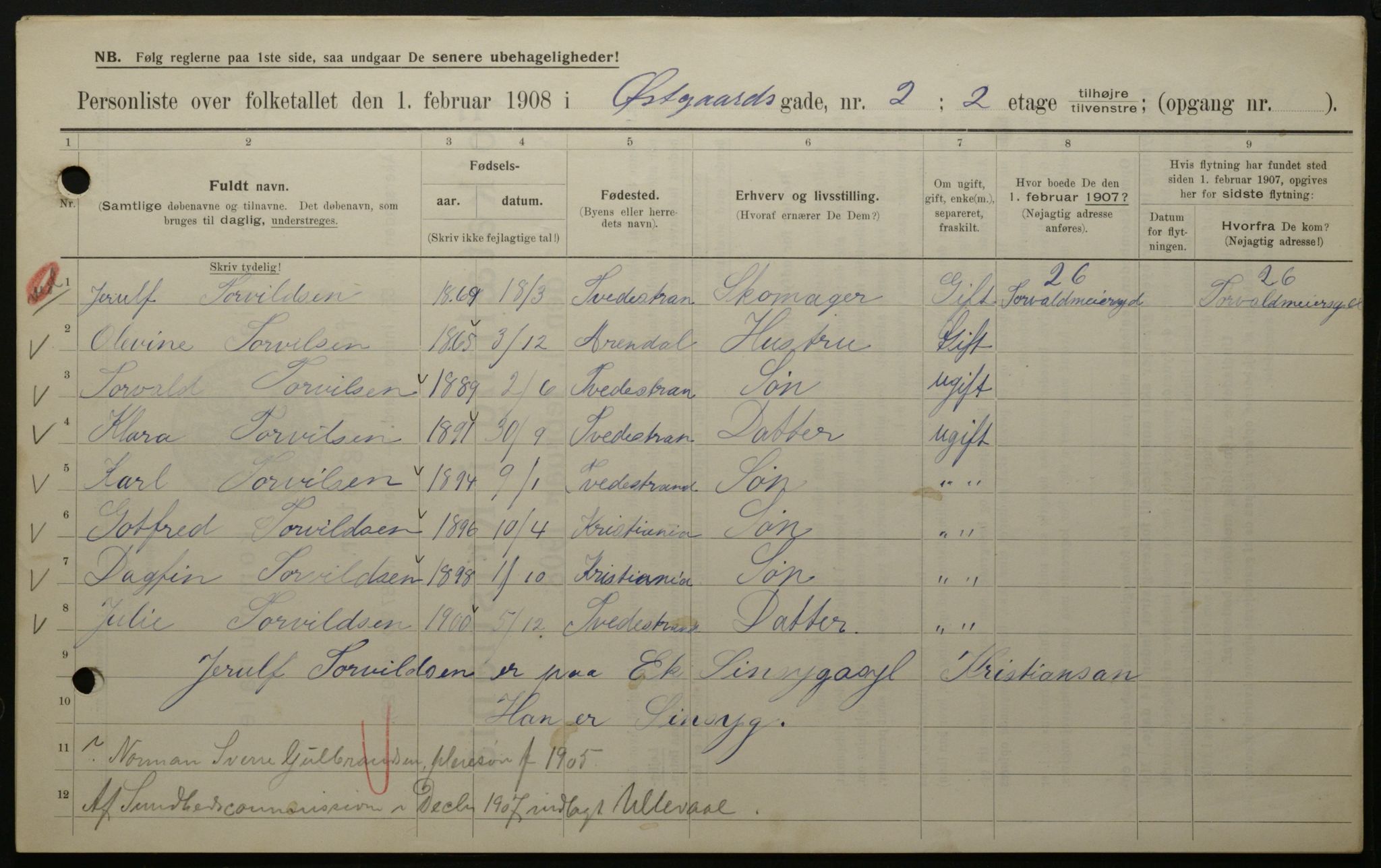 OBA, Municipal Census 1908 for Kristiania, 1908, p. 115914