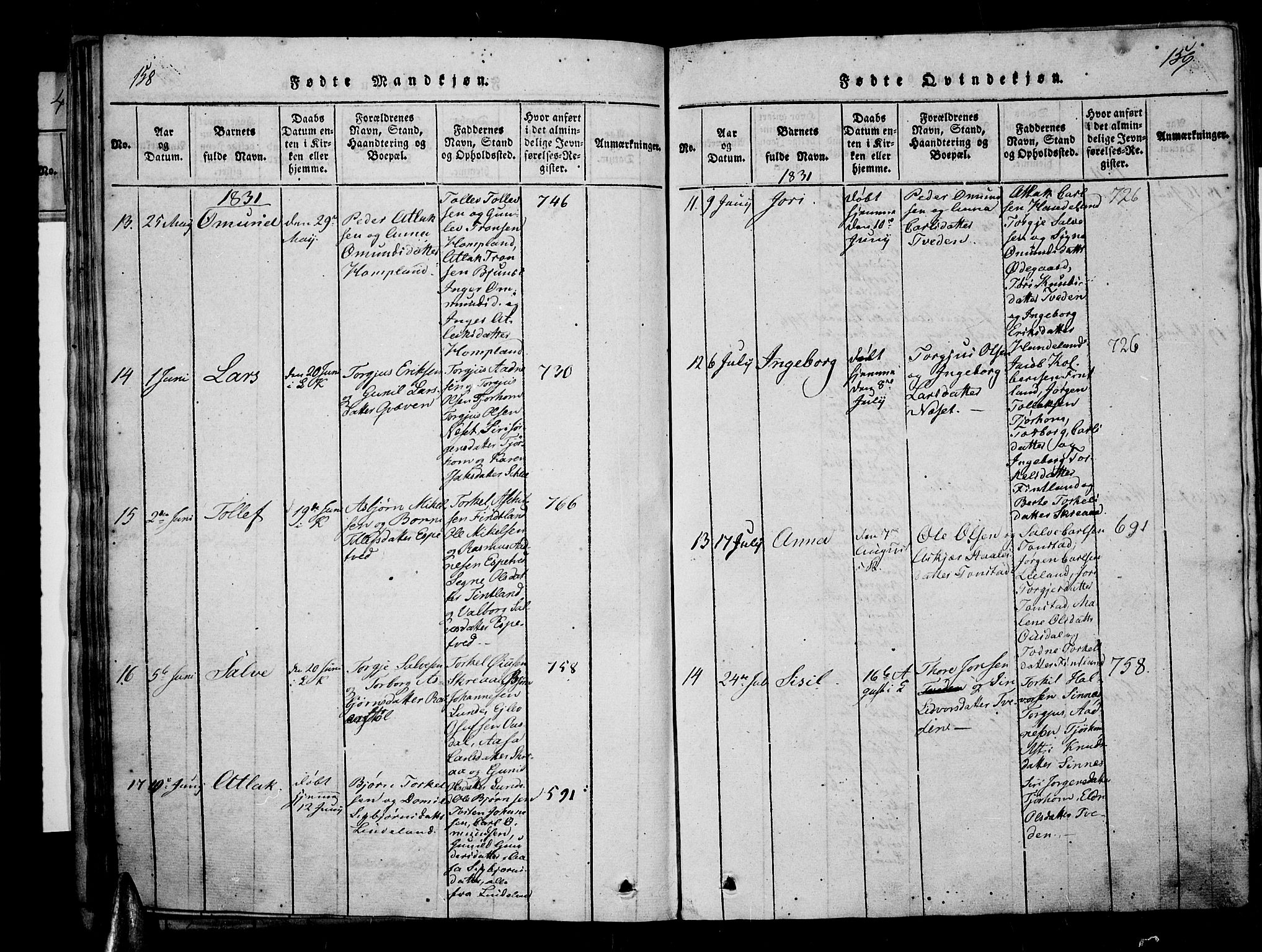 Sirdal sokneprestkontor, AV/SAK-1111-0036/F/Fa/Fab/L0001: Parish register (official) no. A 1, 1815-1834, p. 158-159