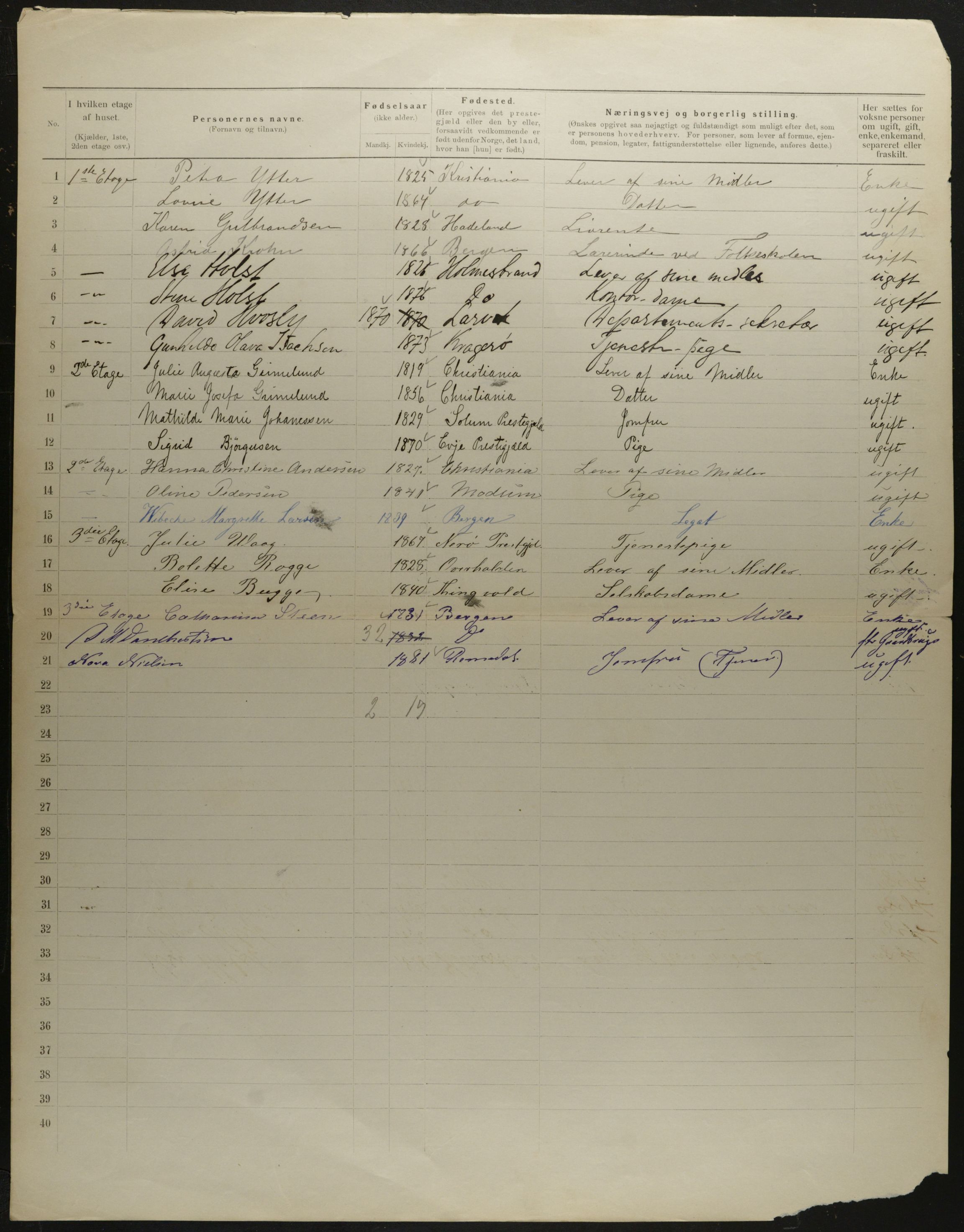 OBA, Municipal Census 1901 for Kristiania, 1901, p. 7435