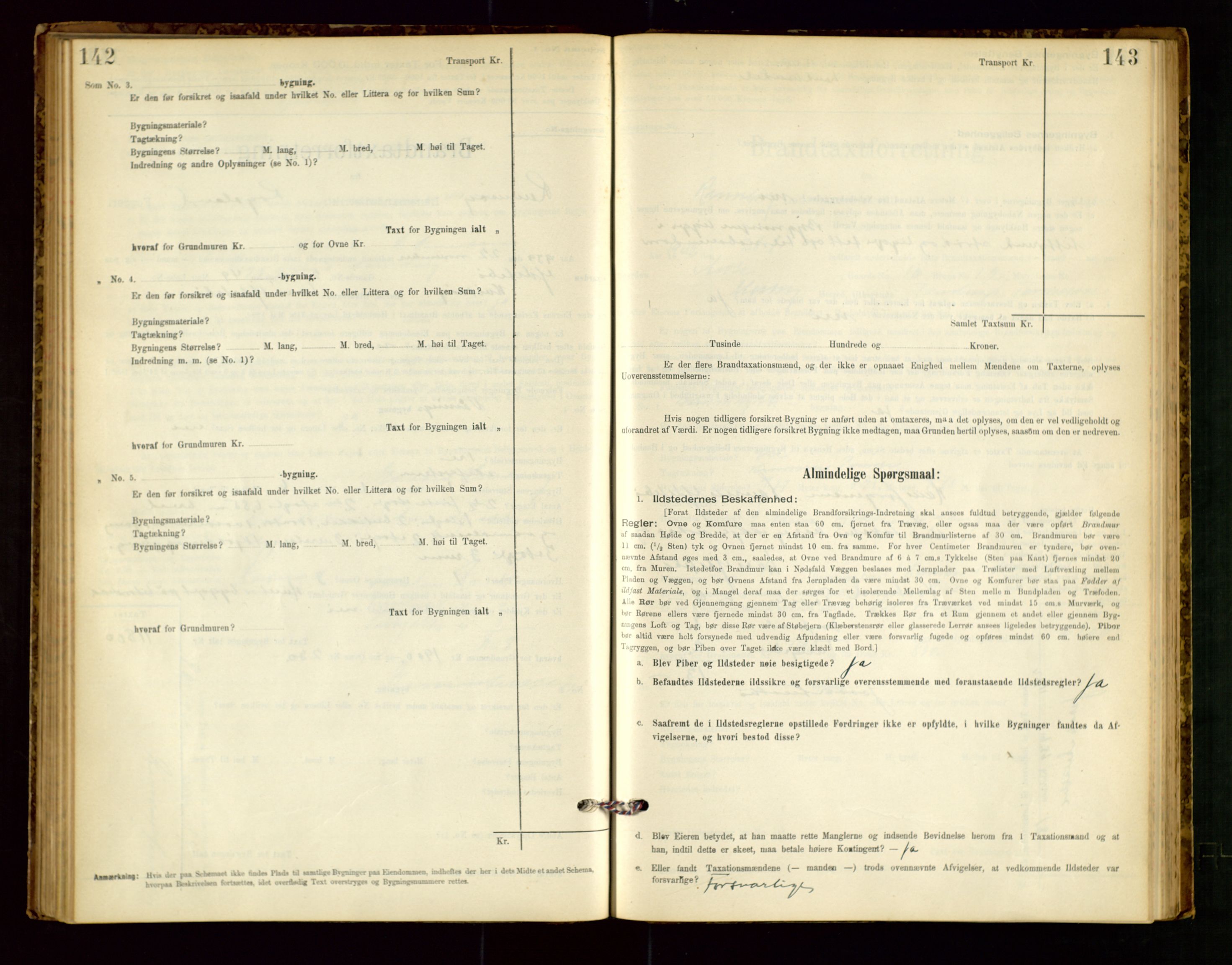 Rennesøy lensmannskontor, AV/SAST-A-100165/Gob/L0001: Branntakstprotokoll - skjematakst, 1900-1956, p. 142-143