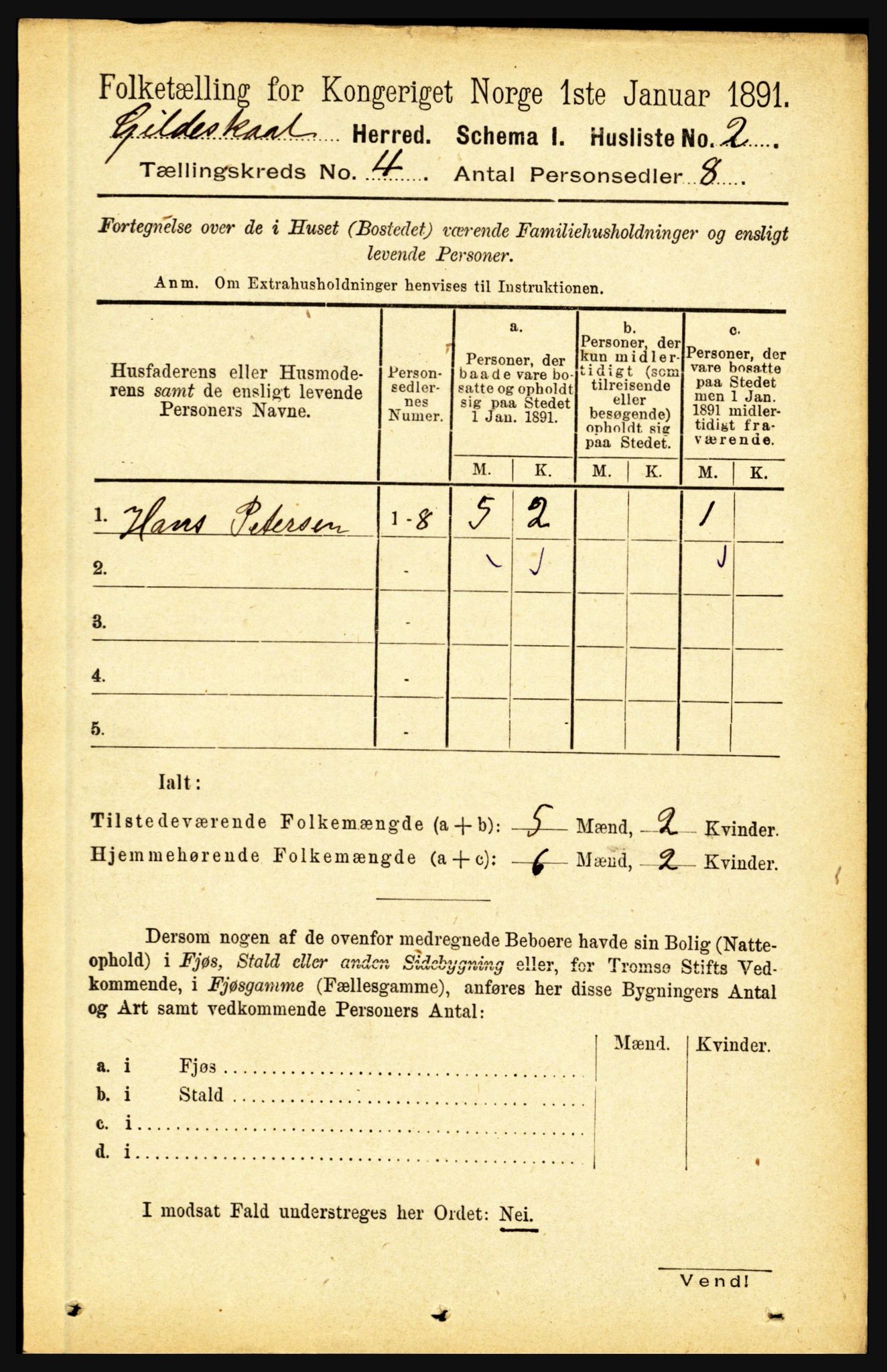 RA, 1891 census for 1838 Gildeskål, 1891, p. 1000